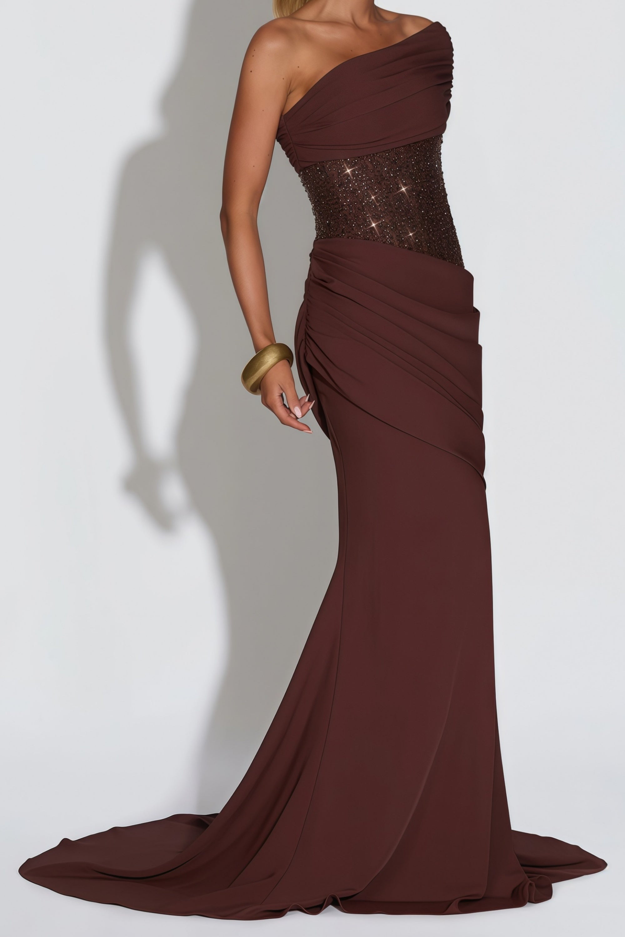 Asymmetrisches Kleid in Pflaumenbraun