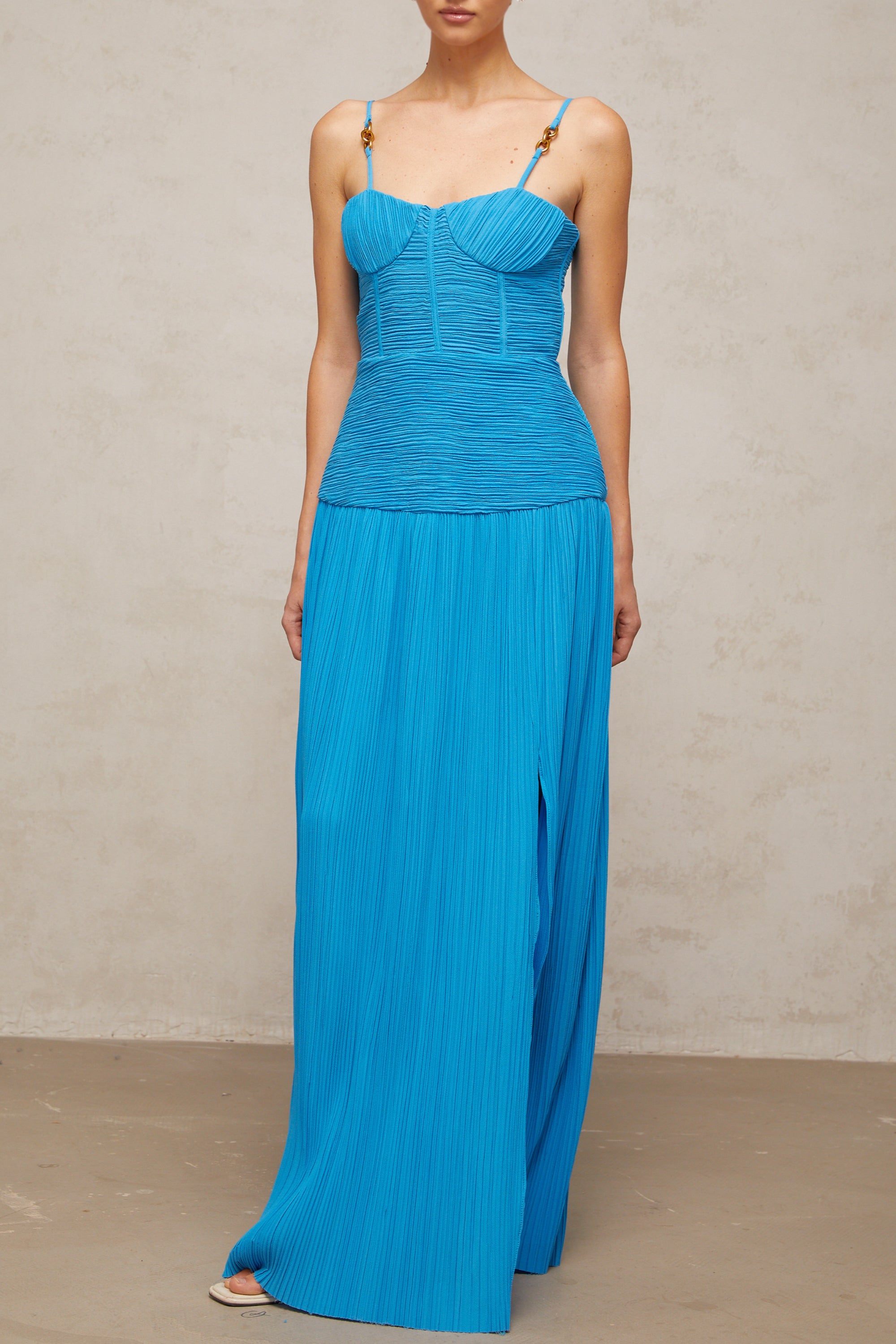 Félicie side-slit pleated maxi dress in Blue (Final Sale-US Only)