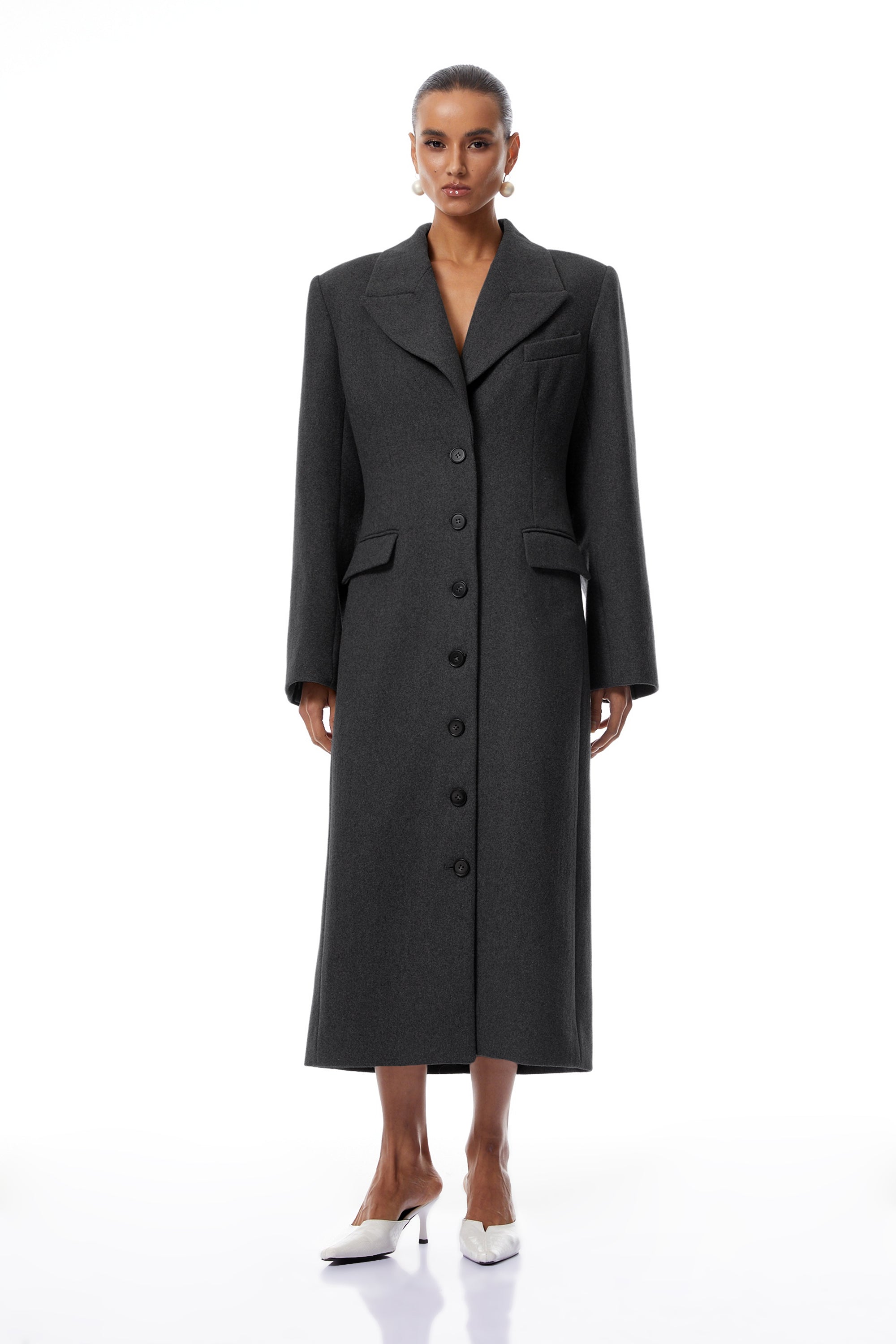 Leire Dark Grey Single-Breasted Tweed Overcoat