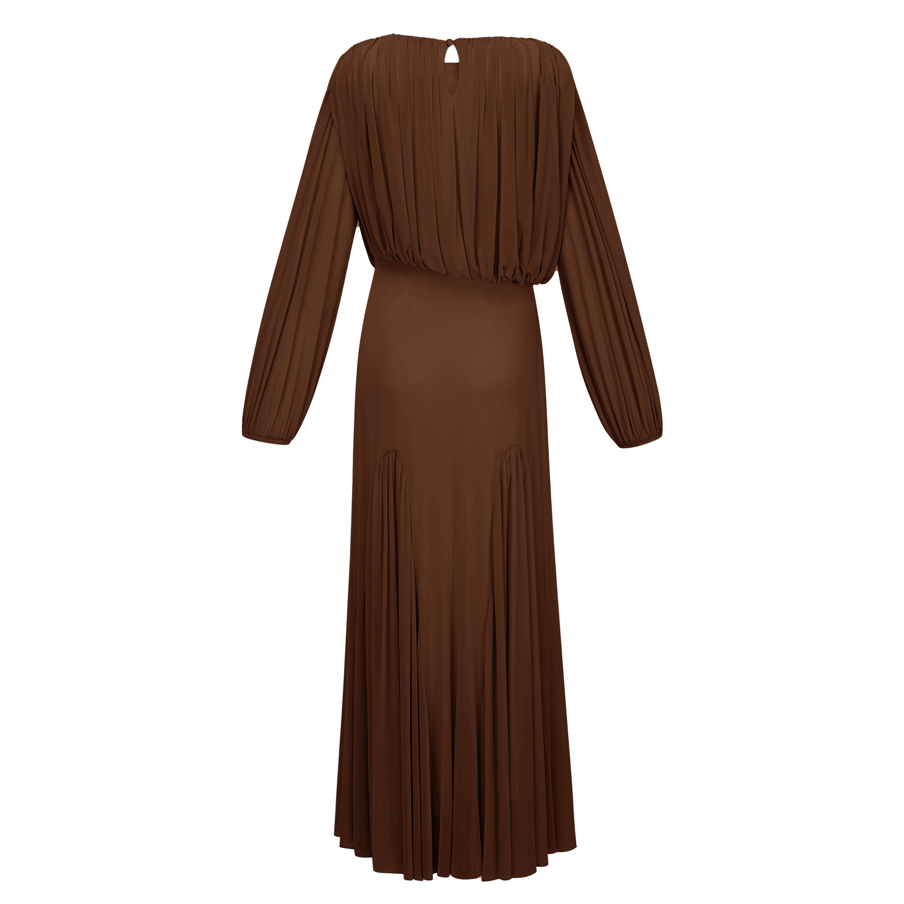 Annabelle Brown – Maxikleid mit Plissee und Laternenärmeln