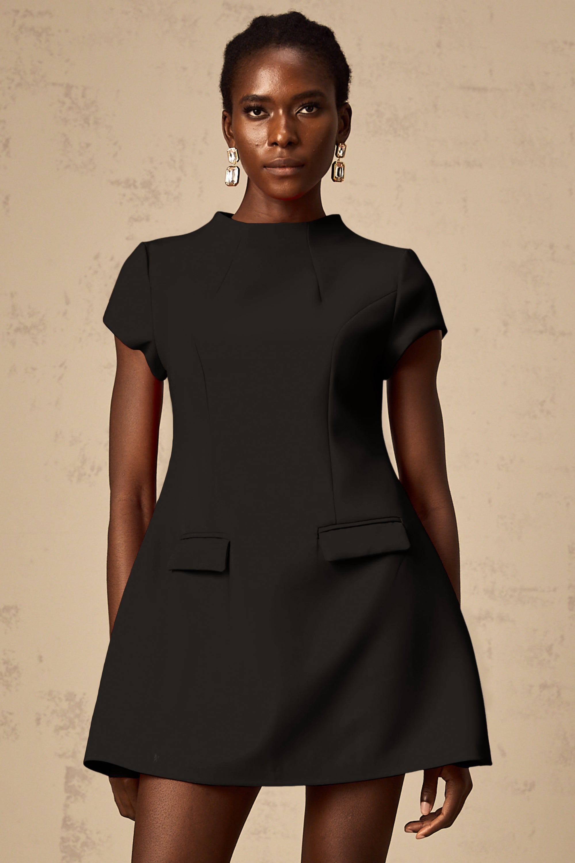 Esther Black Cap Sleeve Mini Dress