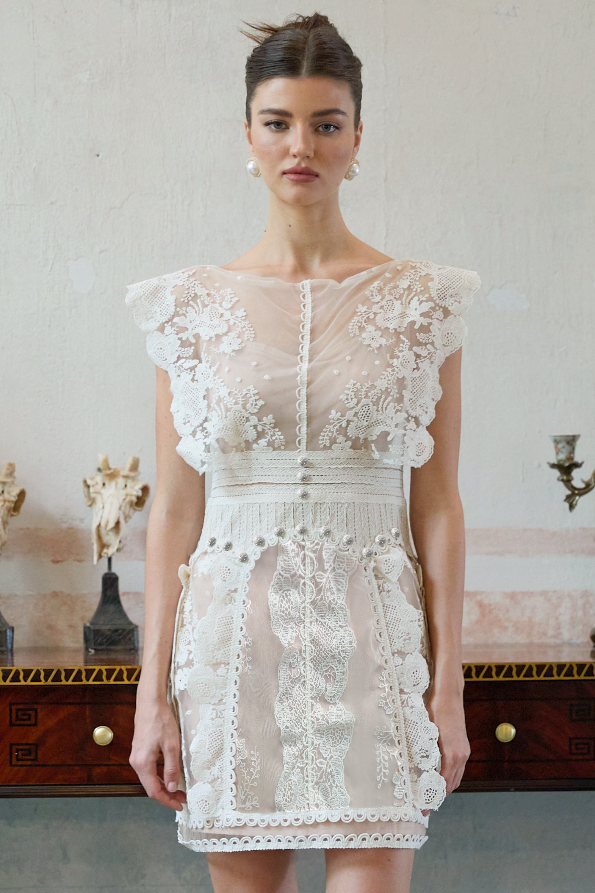 Maïa white floral-embroidered lace mini dress