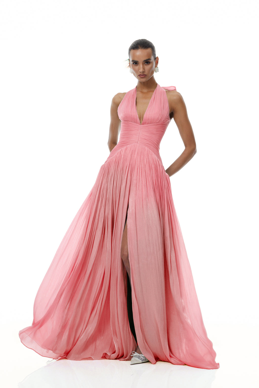 Térébenthine Pink Glossy Gathered Maxi Dress