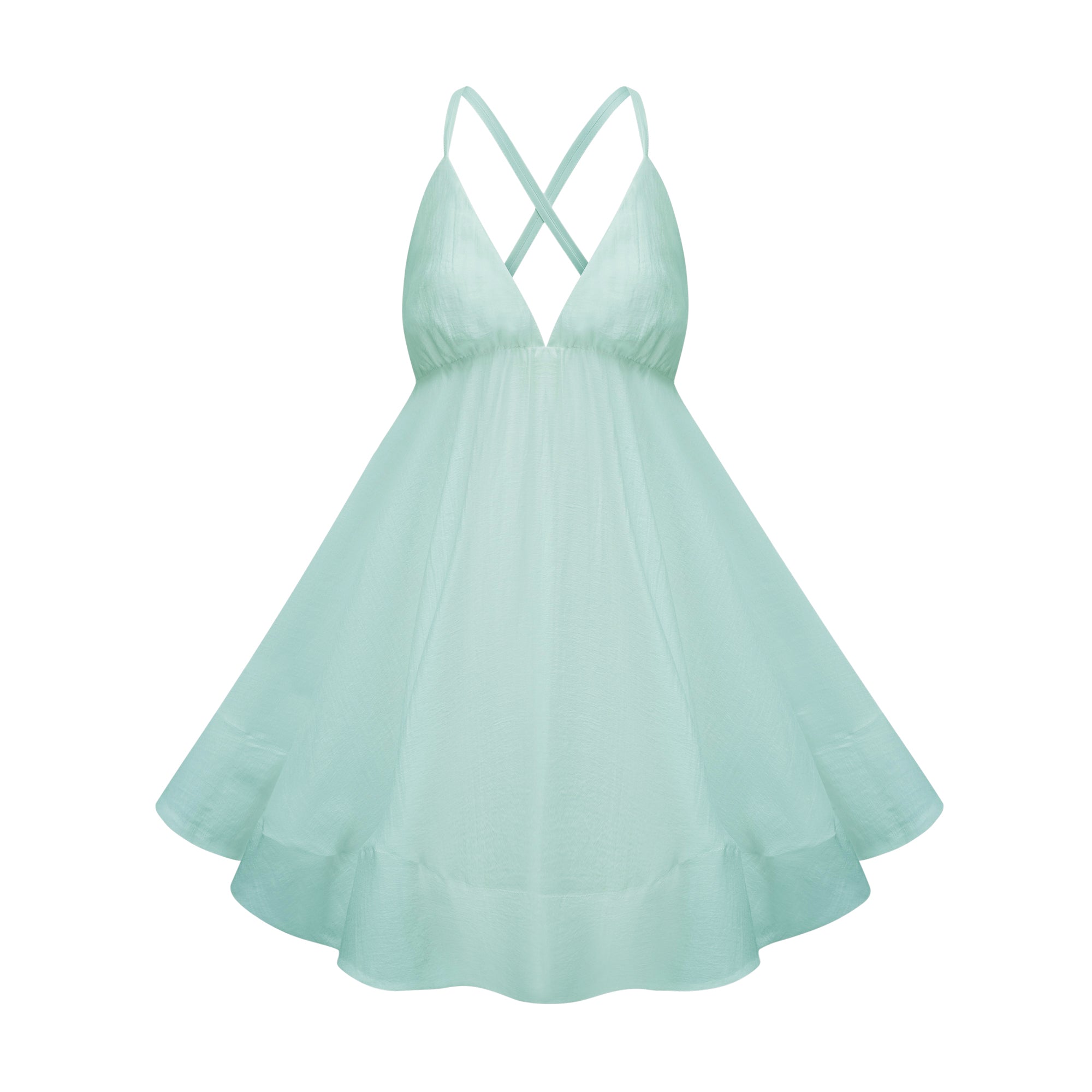 Quincie Green Shirred Flounced Mini Dress