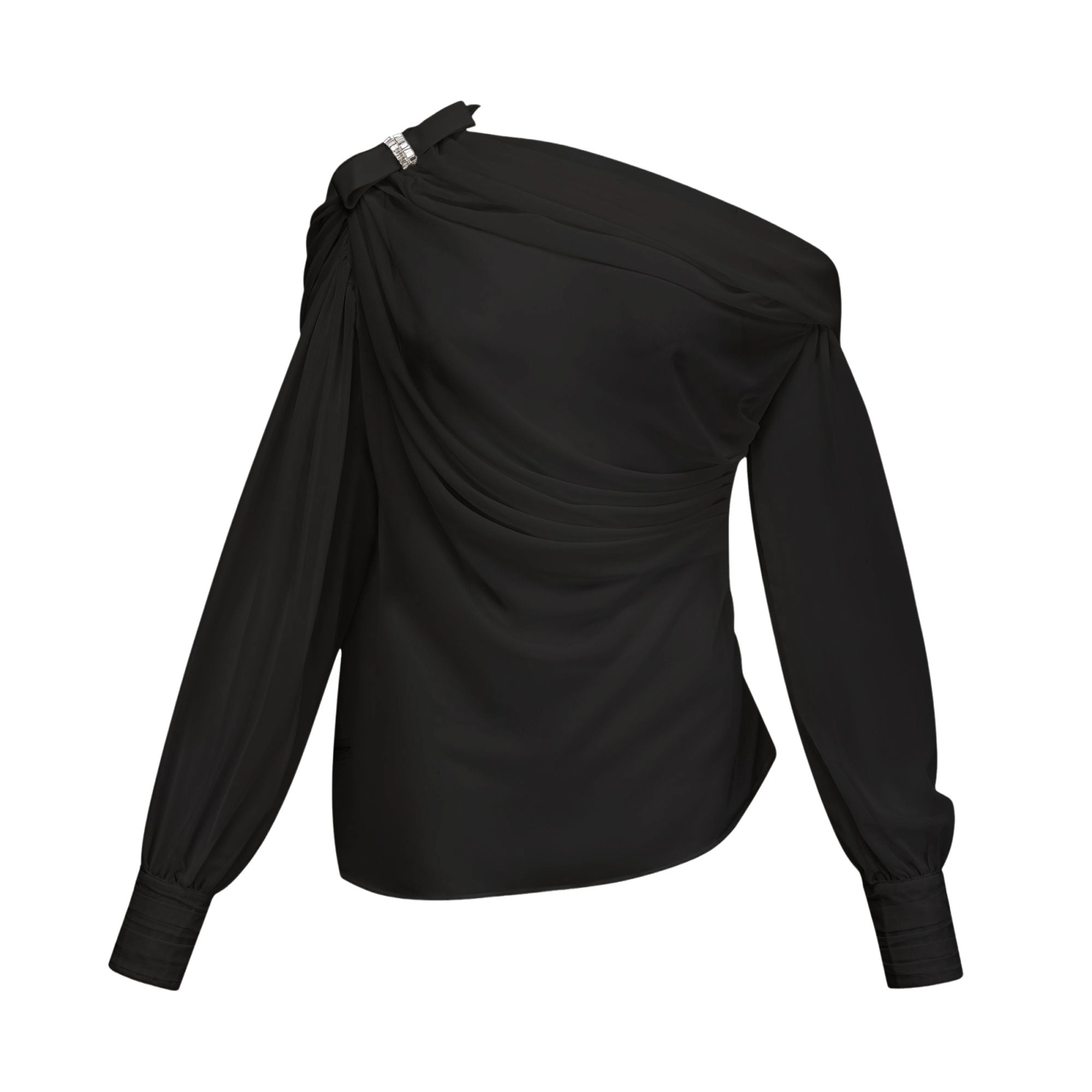 طقم أندريا بلوزة وتنورة من التول غير المتماثل باللون الأسود