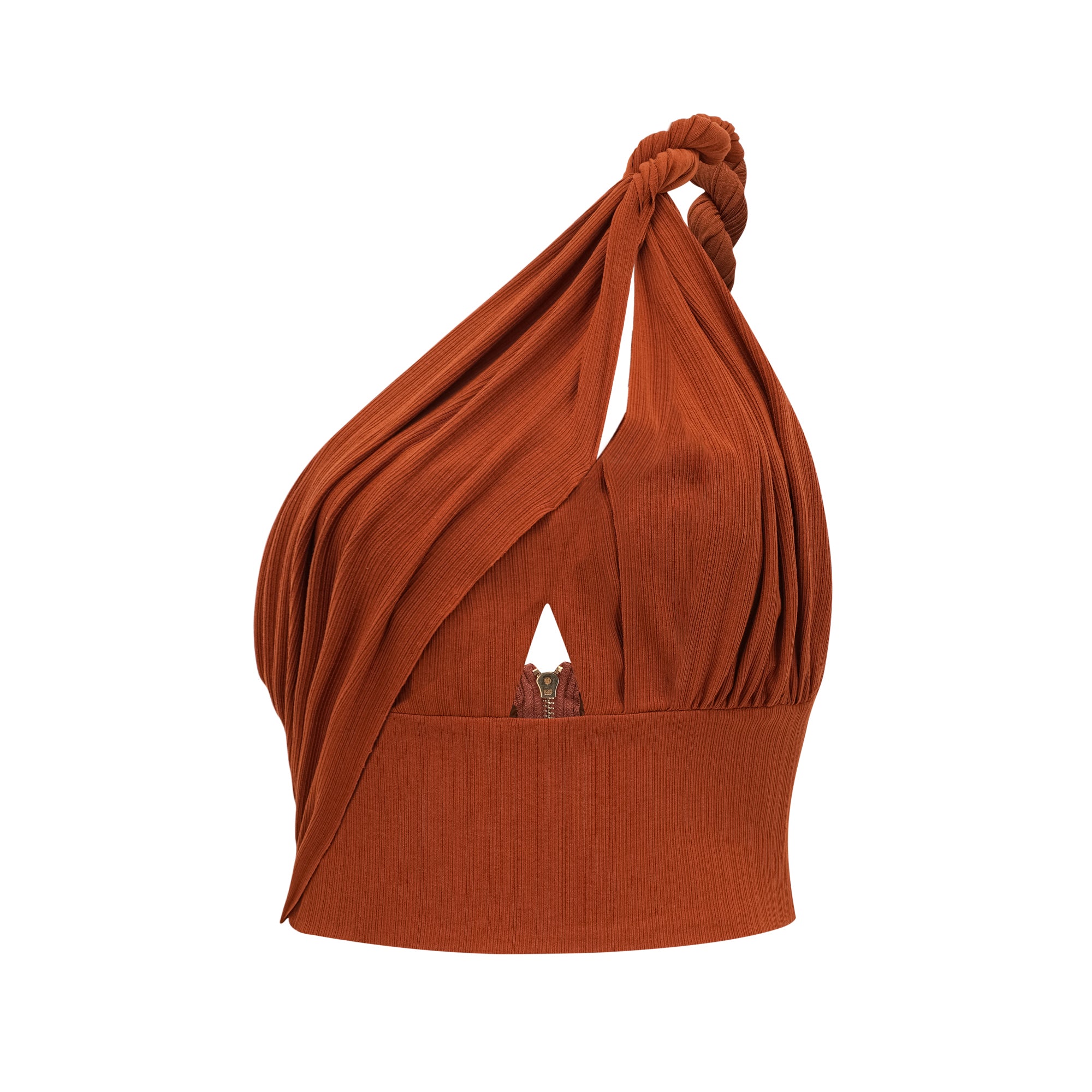 طقم Célestine بني اللون مكون من بلوزة وتنورة متناسقة مقطوعة بشكل ملتوي