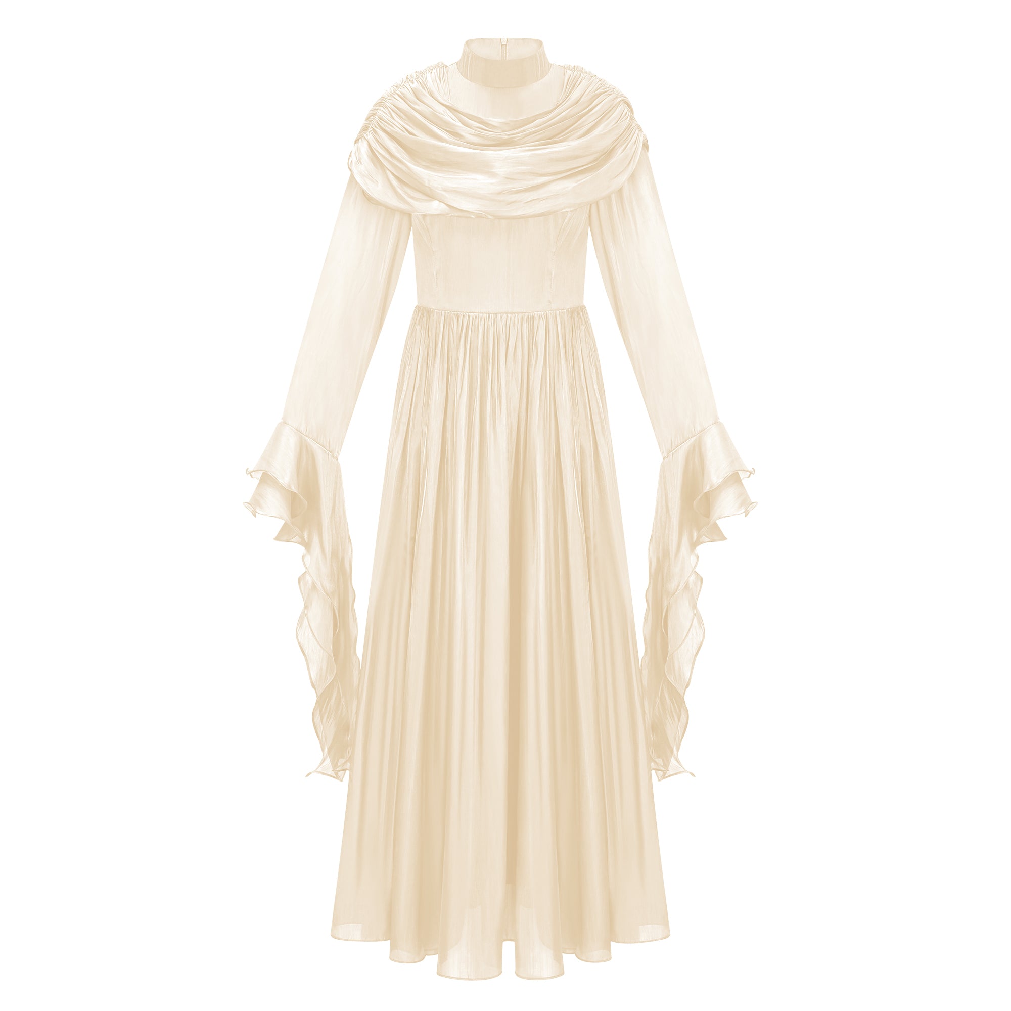 Danuta Neutral Ruched Pleated Maxi Dress