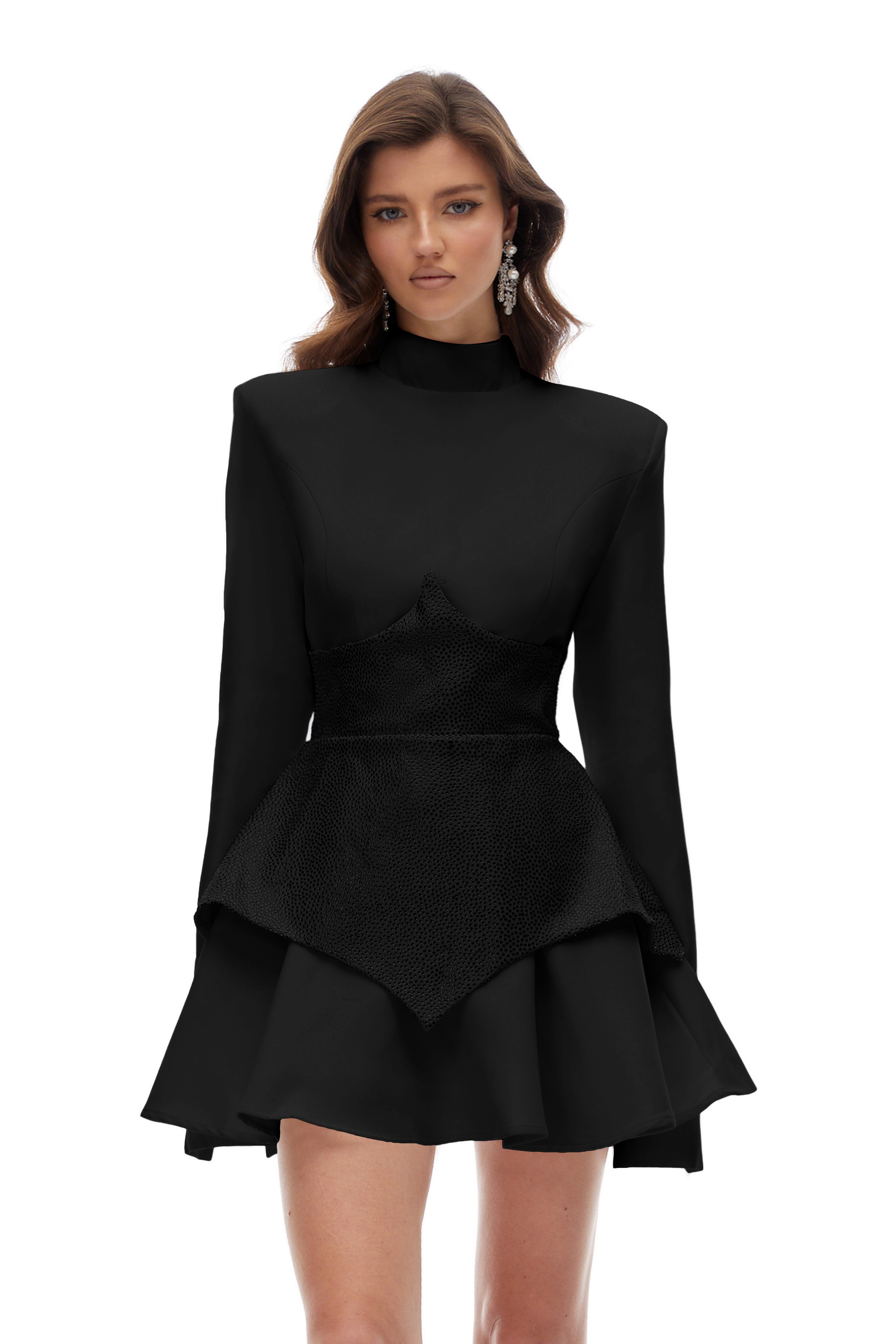 Veronica Black Rhinestone Embellished Mini Dress