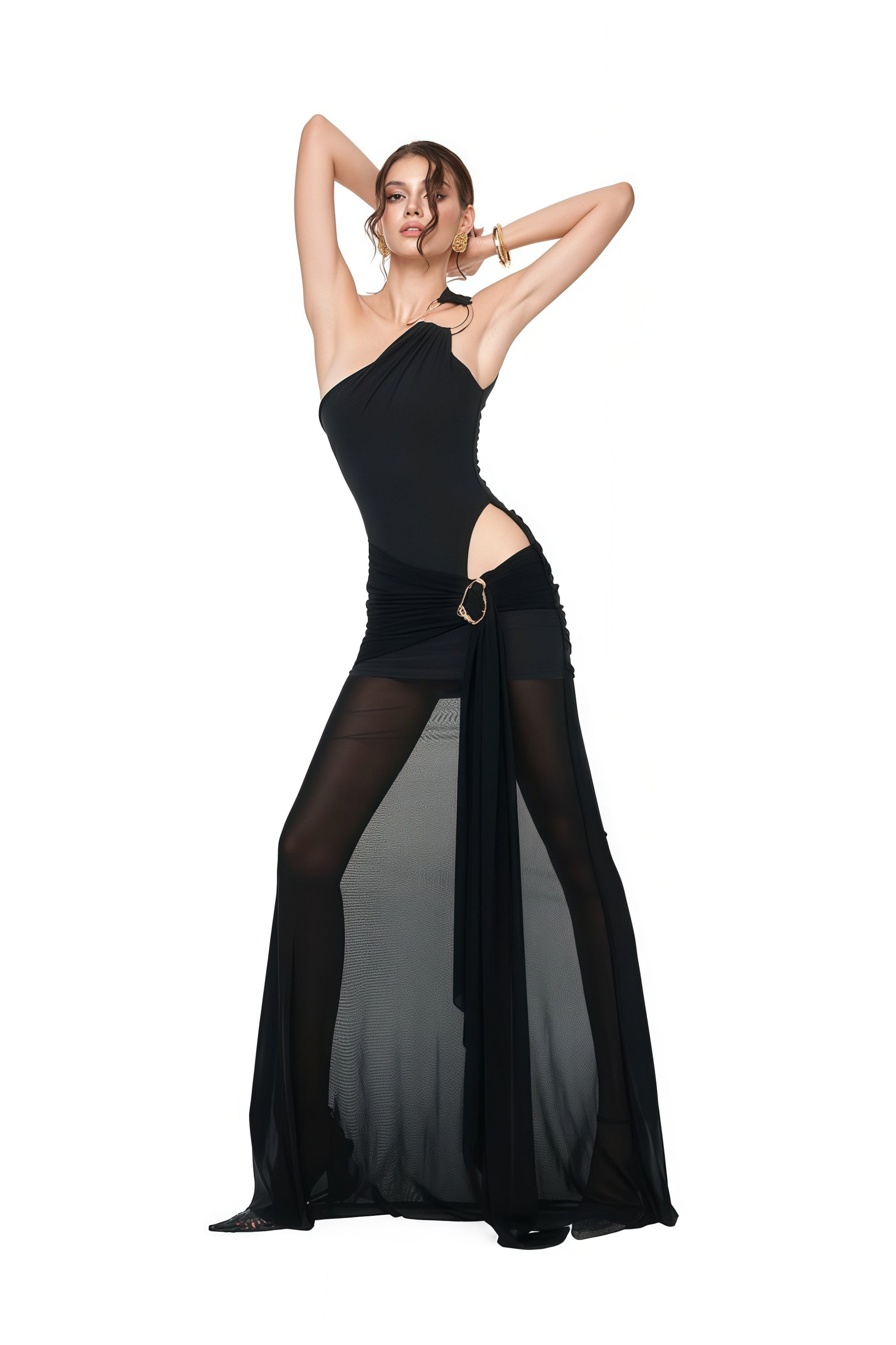 Tiziana Schwarzes Maxikleid mit One-Shoulder-Ausschnitt