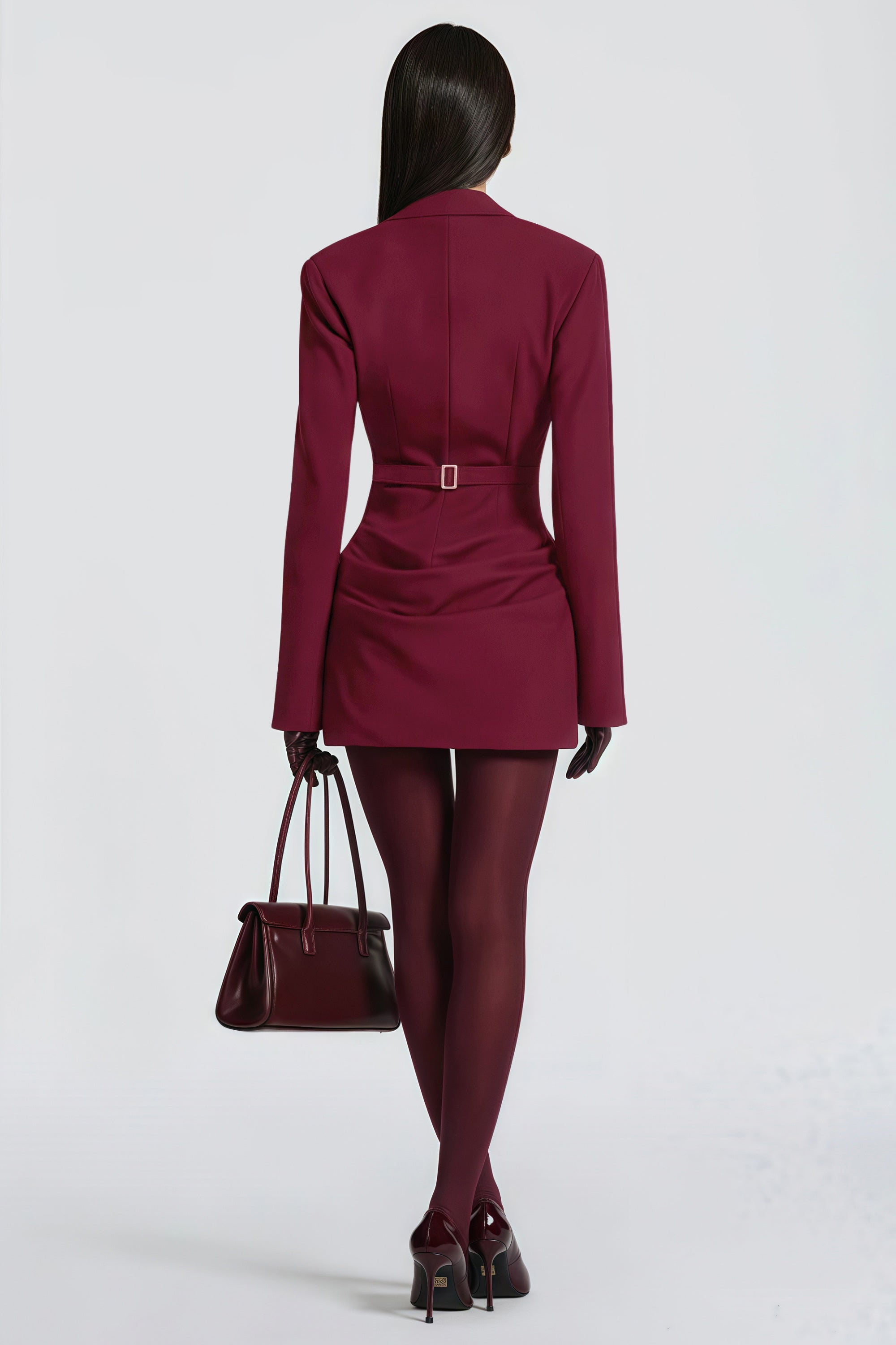 Rosette Burgundy Ruched Blazer Mini Dress
