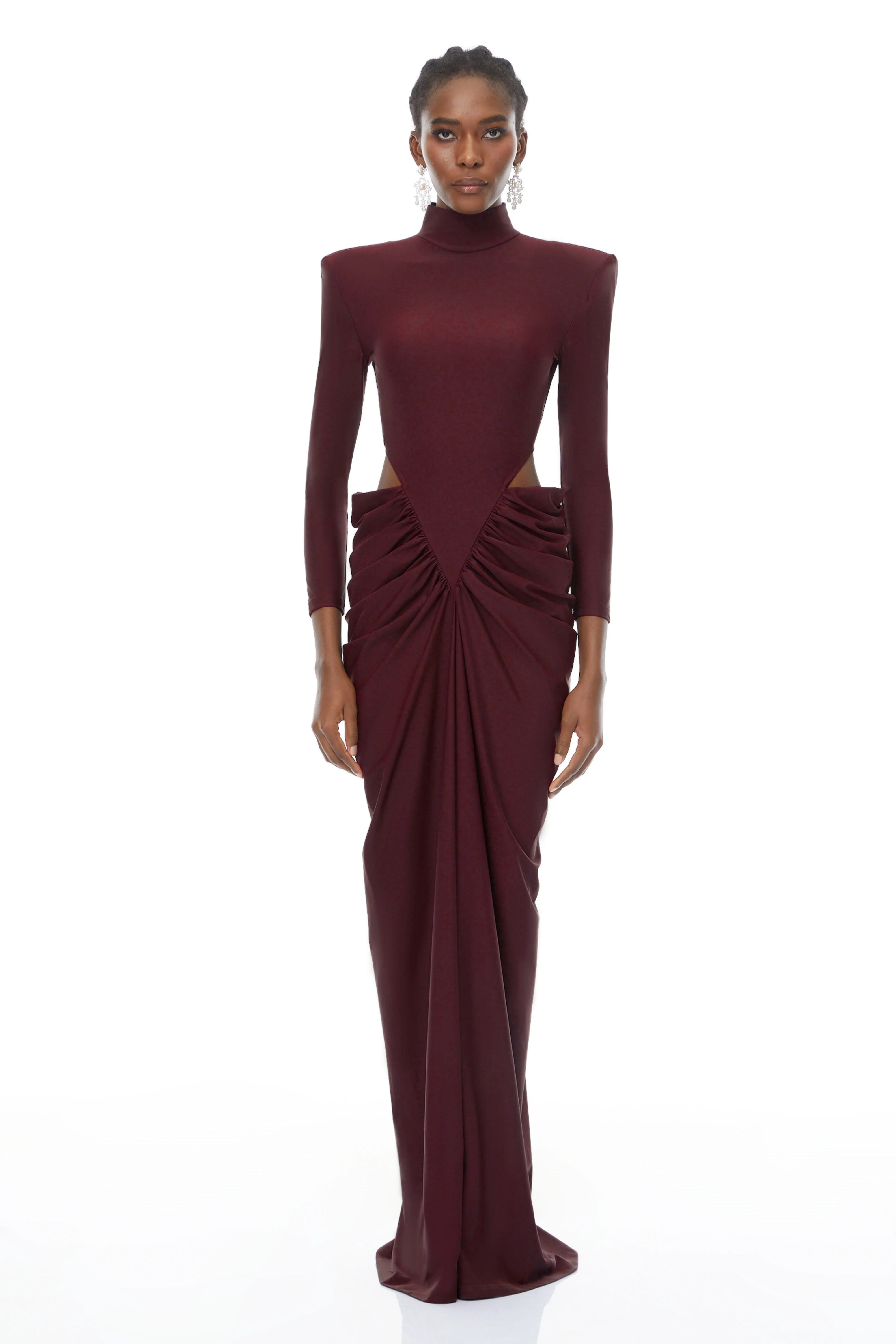 Arlene Red Cut Out Ruched Maxi Dress