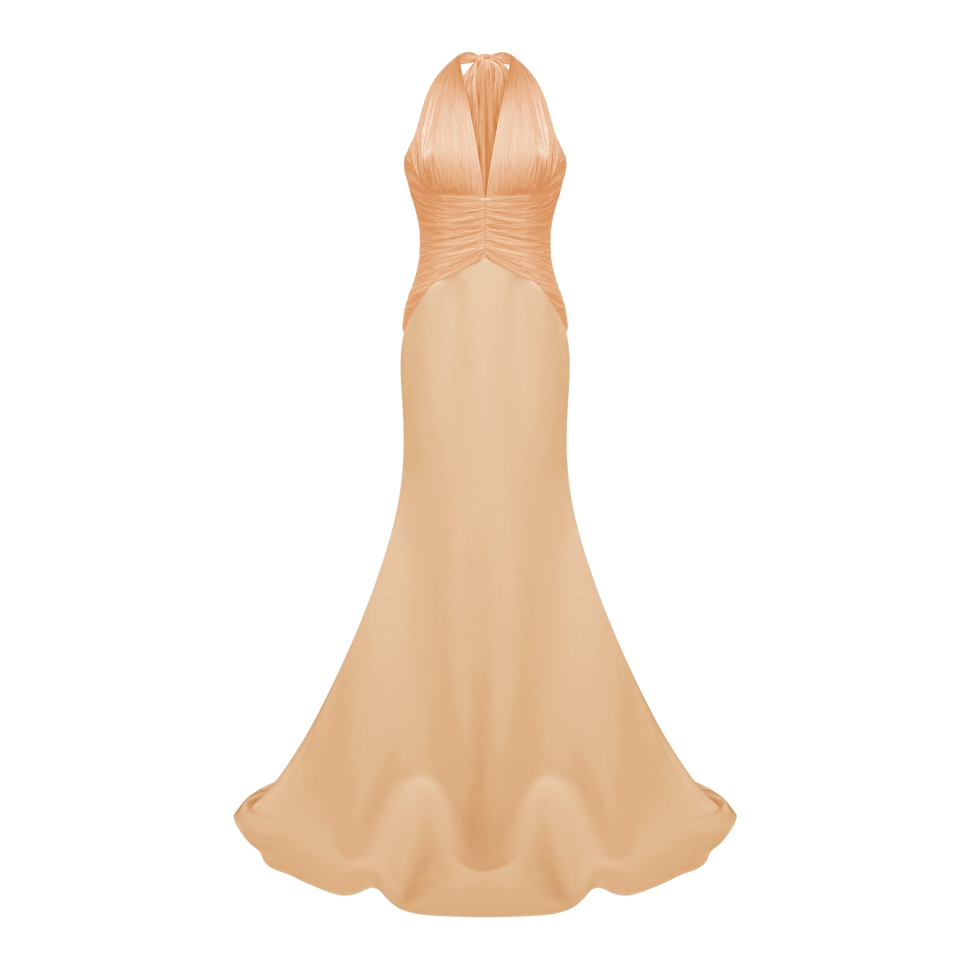 فستان ماكسي طويل برتقالي من إيميلين بتصميم قطار ومجمع الكشكش