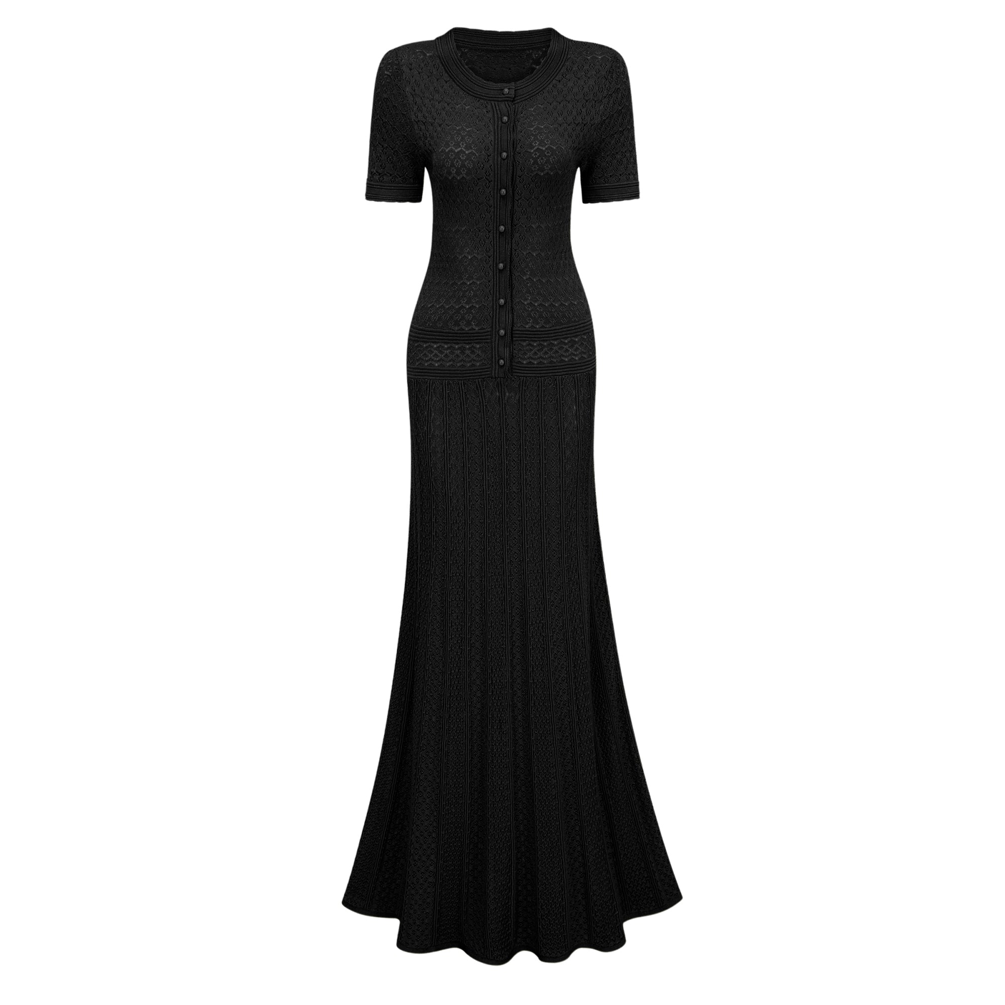 Siena green shirred crochet-knit maxi dress