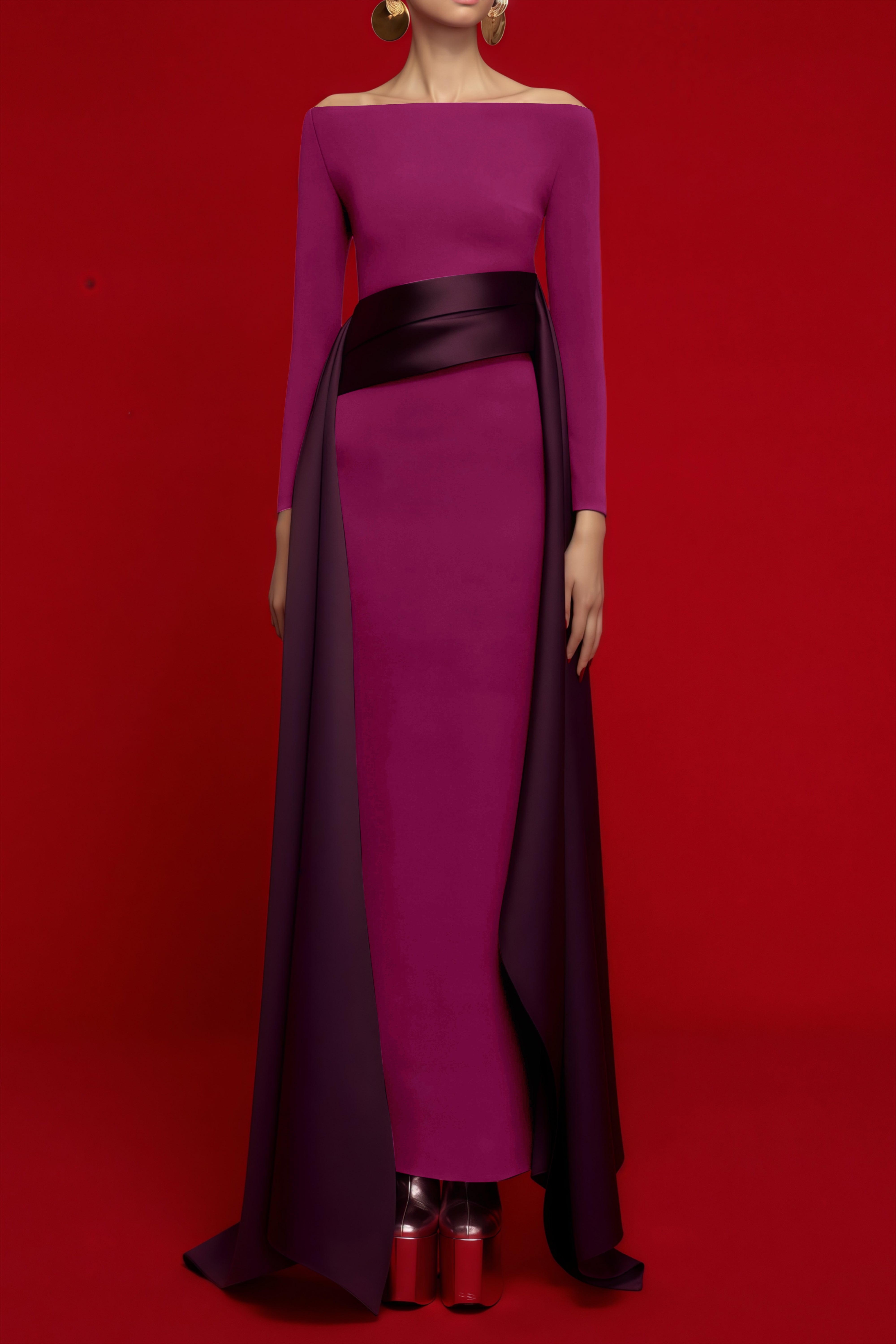 Ginevra Magenta Drapiertes Maxikleid mit Fleckenmuster