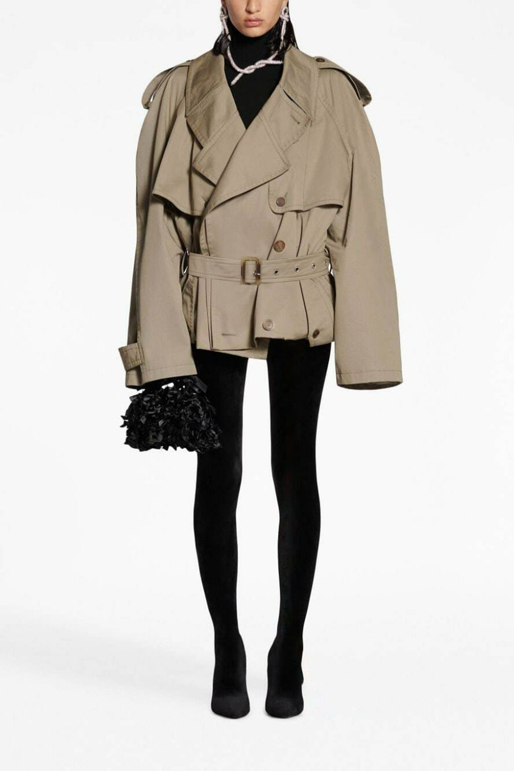 Sandra Khaki Double-Breasted Short Trench Coat