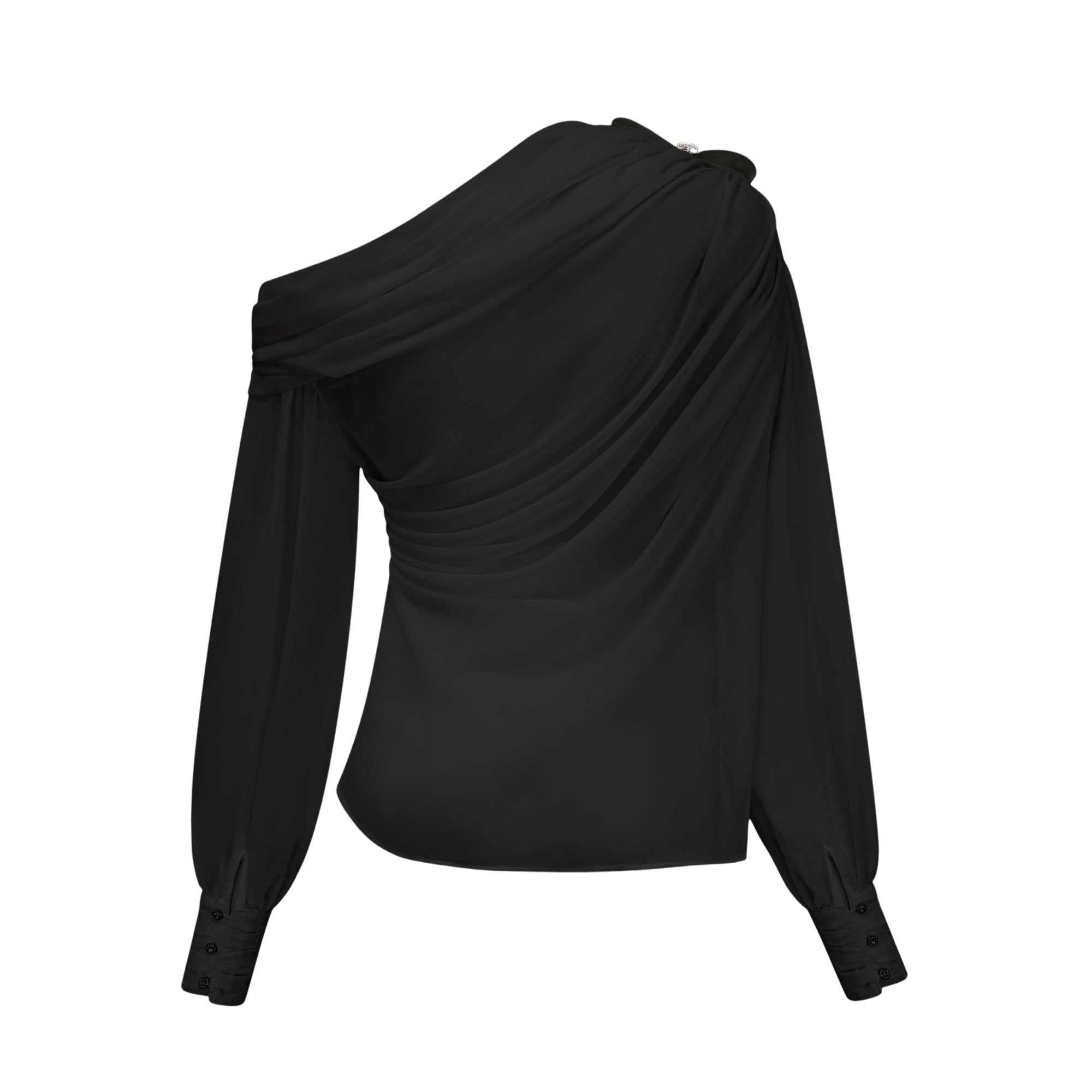 طقم أندريا بلوزة وتنورة من التول غير المتماثل باللون الأسود