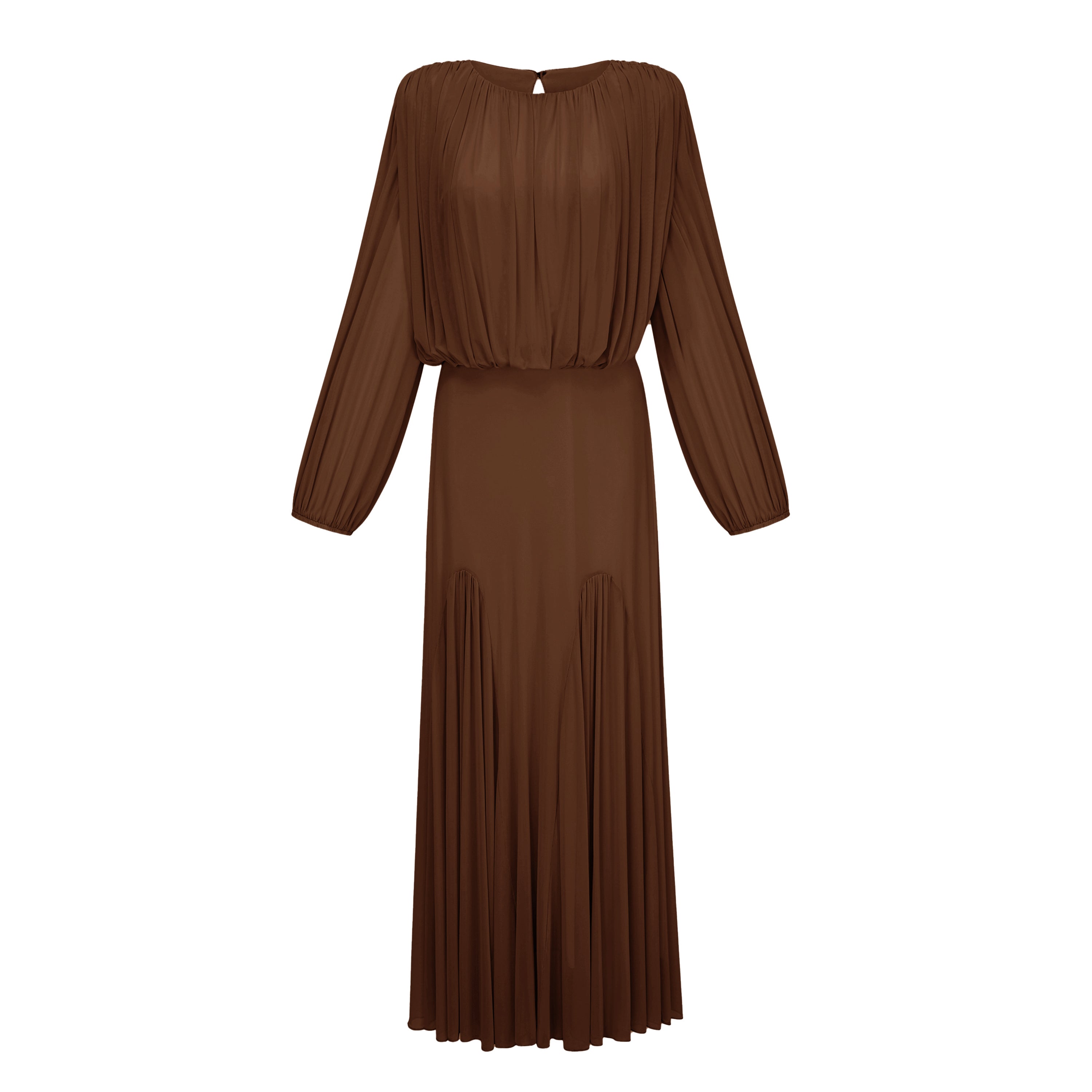 Annabelle Brown – Maxikleid mit Plissee und Laternenärmeln