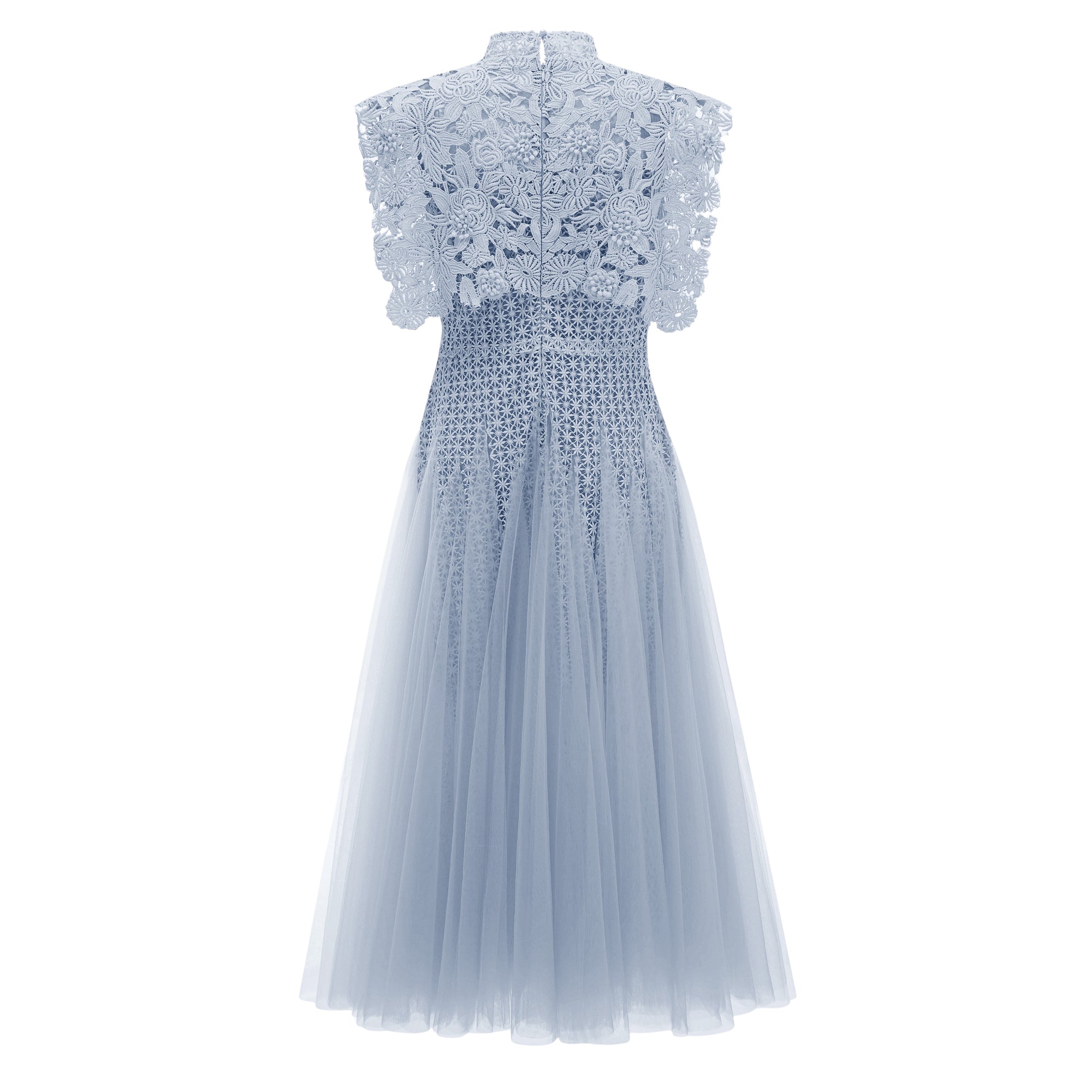 Margaret Blue Floral Crochet Midi Dress