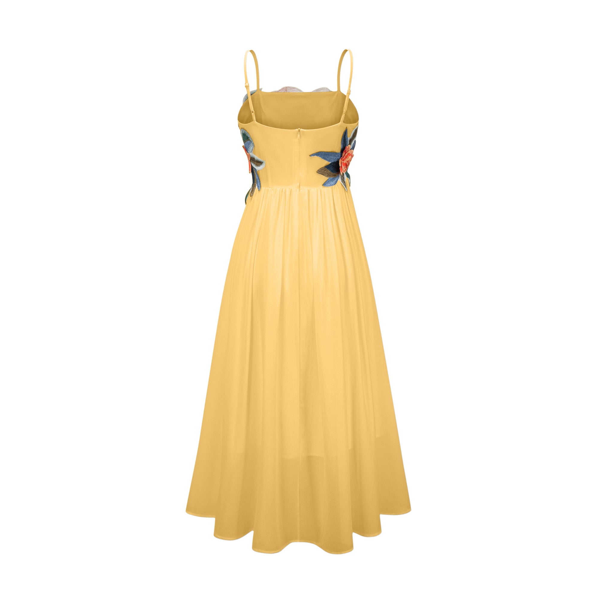 Josette floral-embroidered shirred maxi dress in Yellow