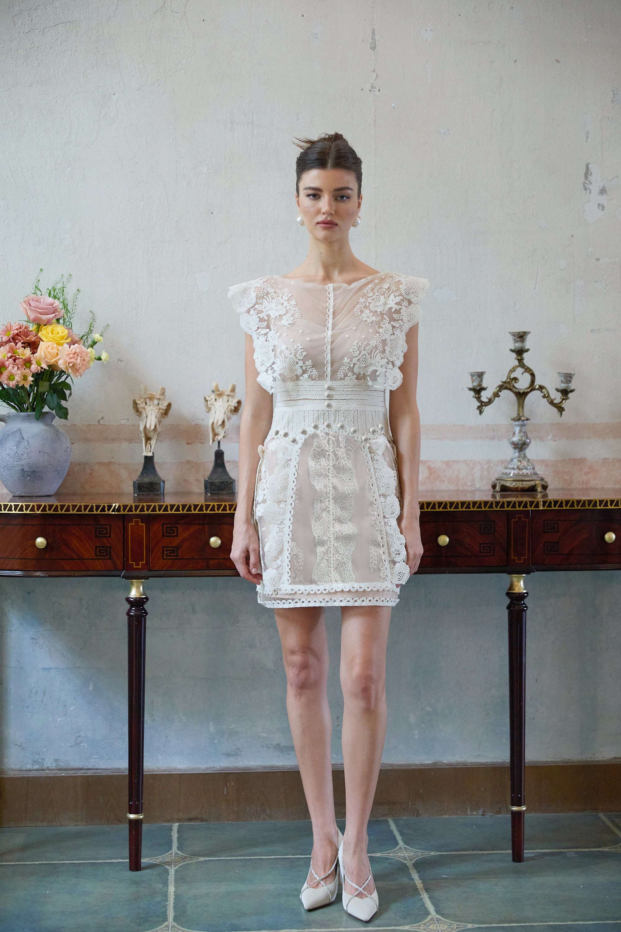 Maïa white floral-embroidered lace mini dress