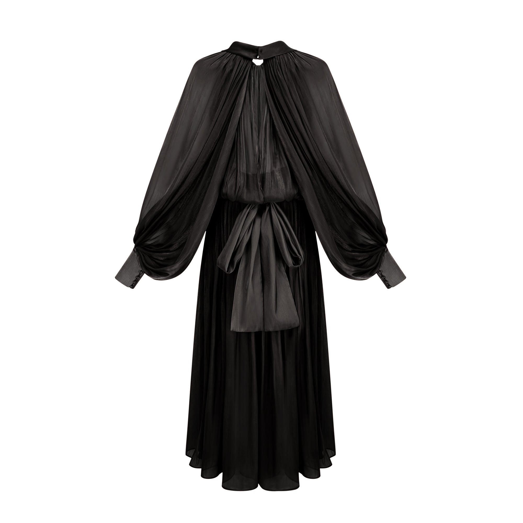 Mila – Plissiertes Maxikleid aus Satin in Schwarz