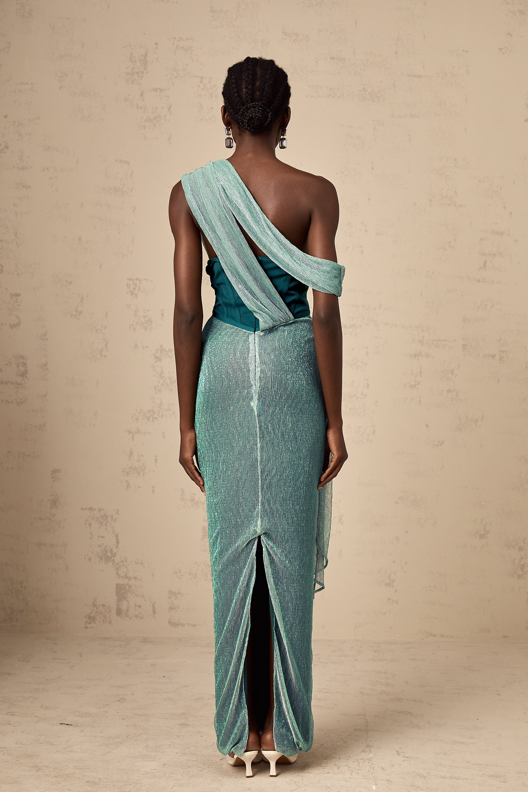 Delphine ribbon-design corset maxi dress in Green