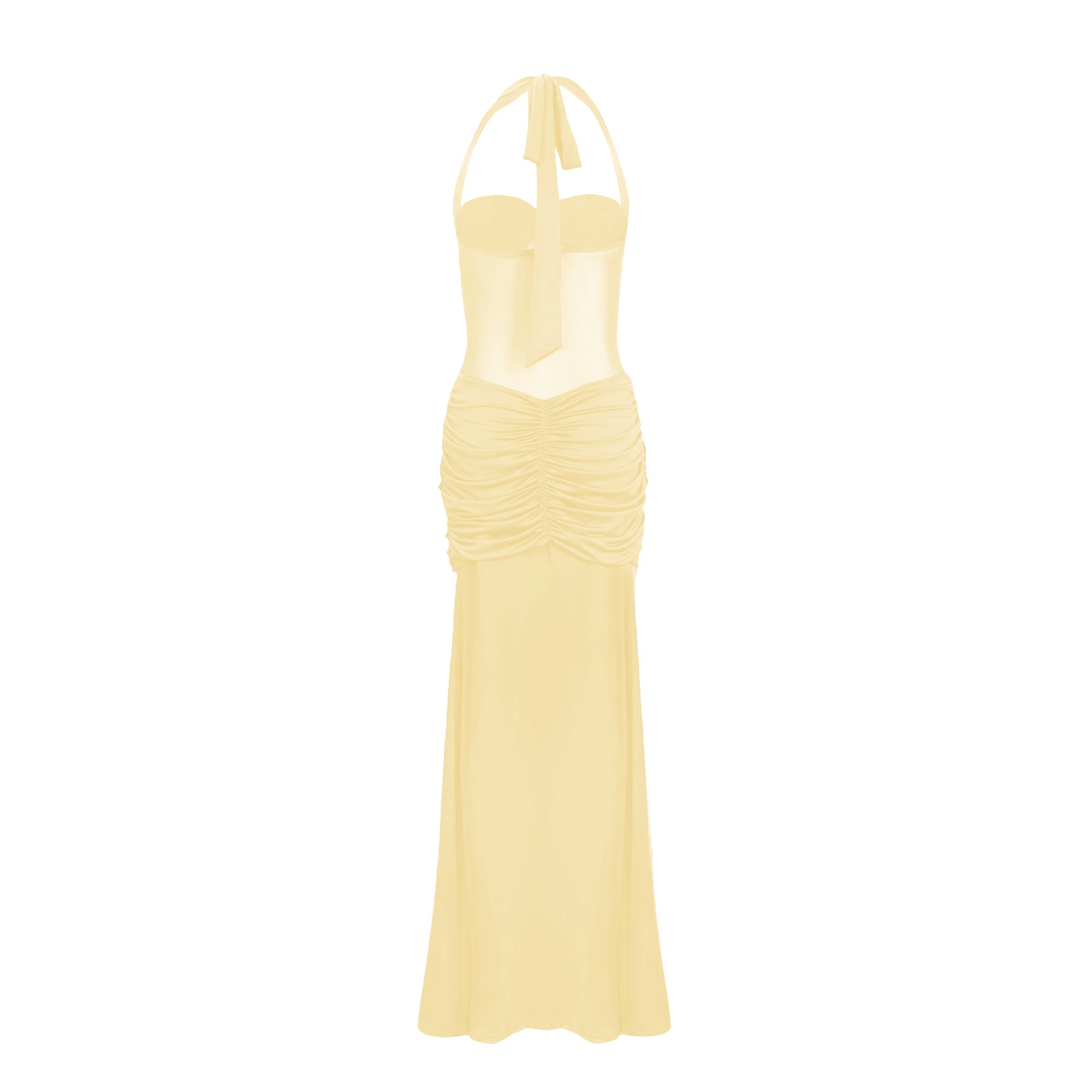 Amandine Yellow Halterneck Gathered Maxi Dress