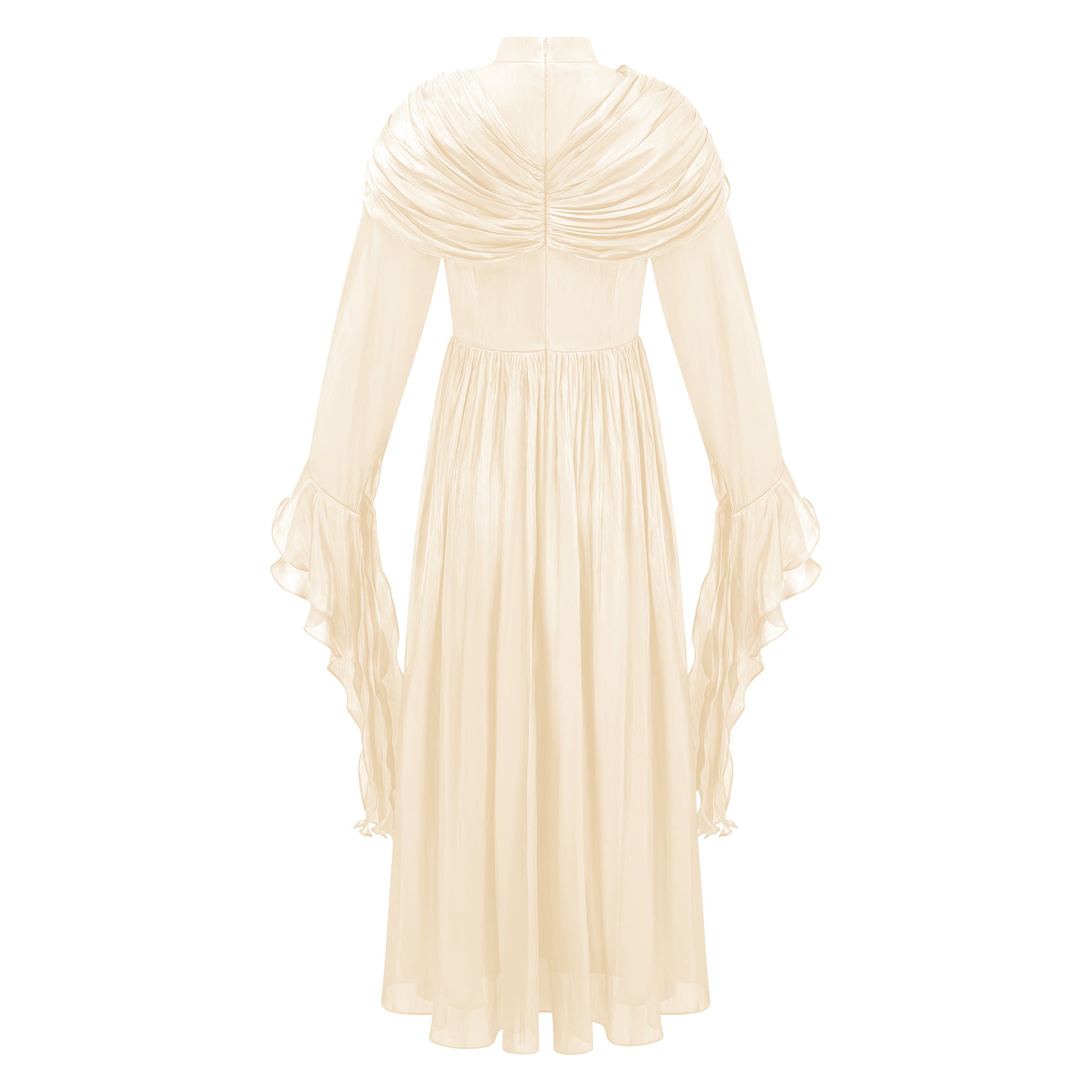 Danuta Neutral Ruched Pleated Maxi Dress