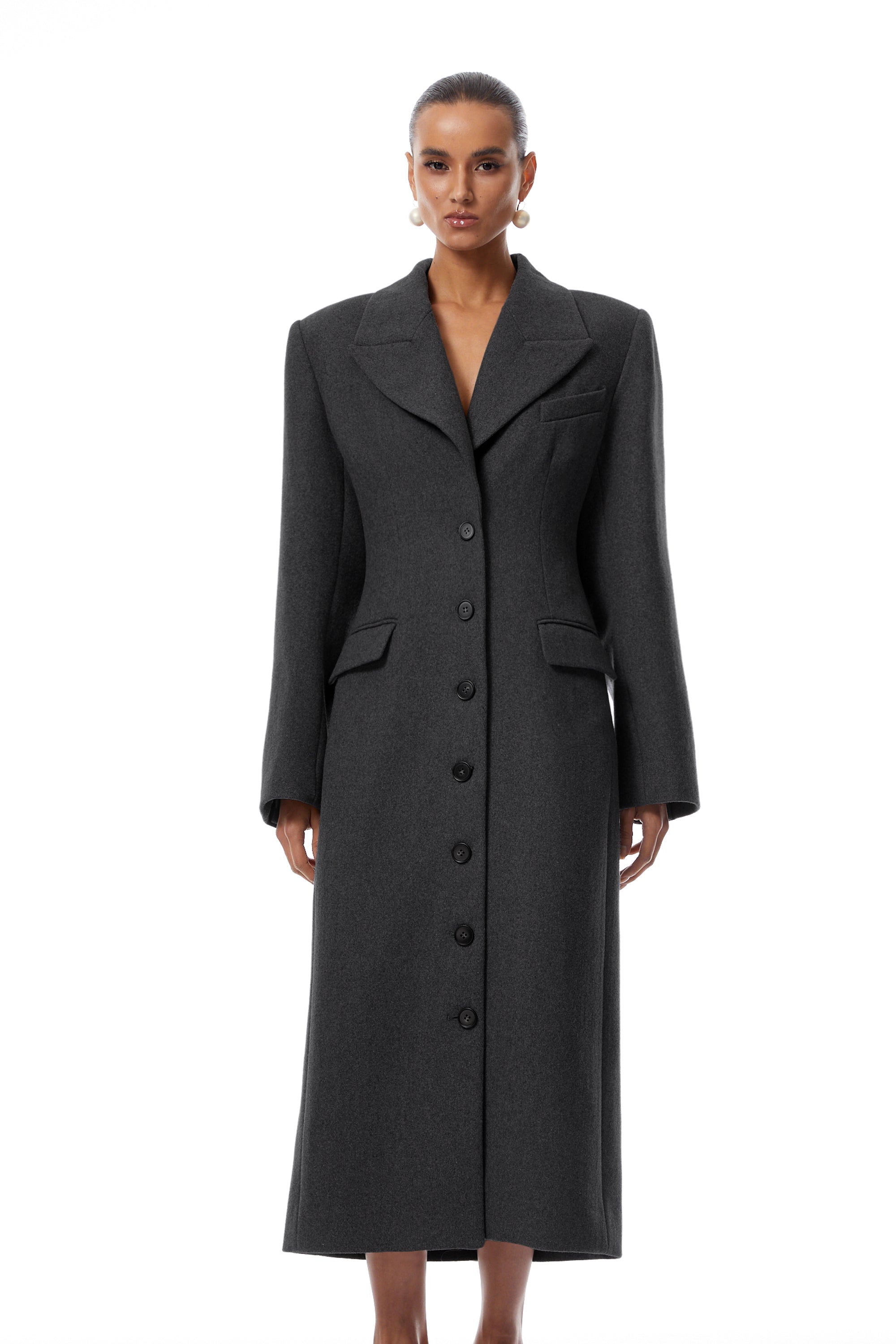 Leire Dark Grey Single-Breasted Tweed Overcoat