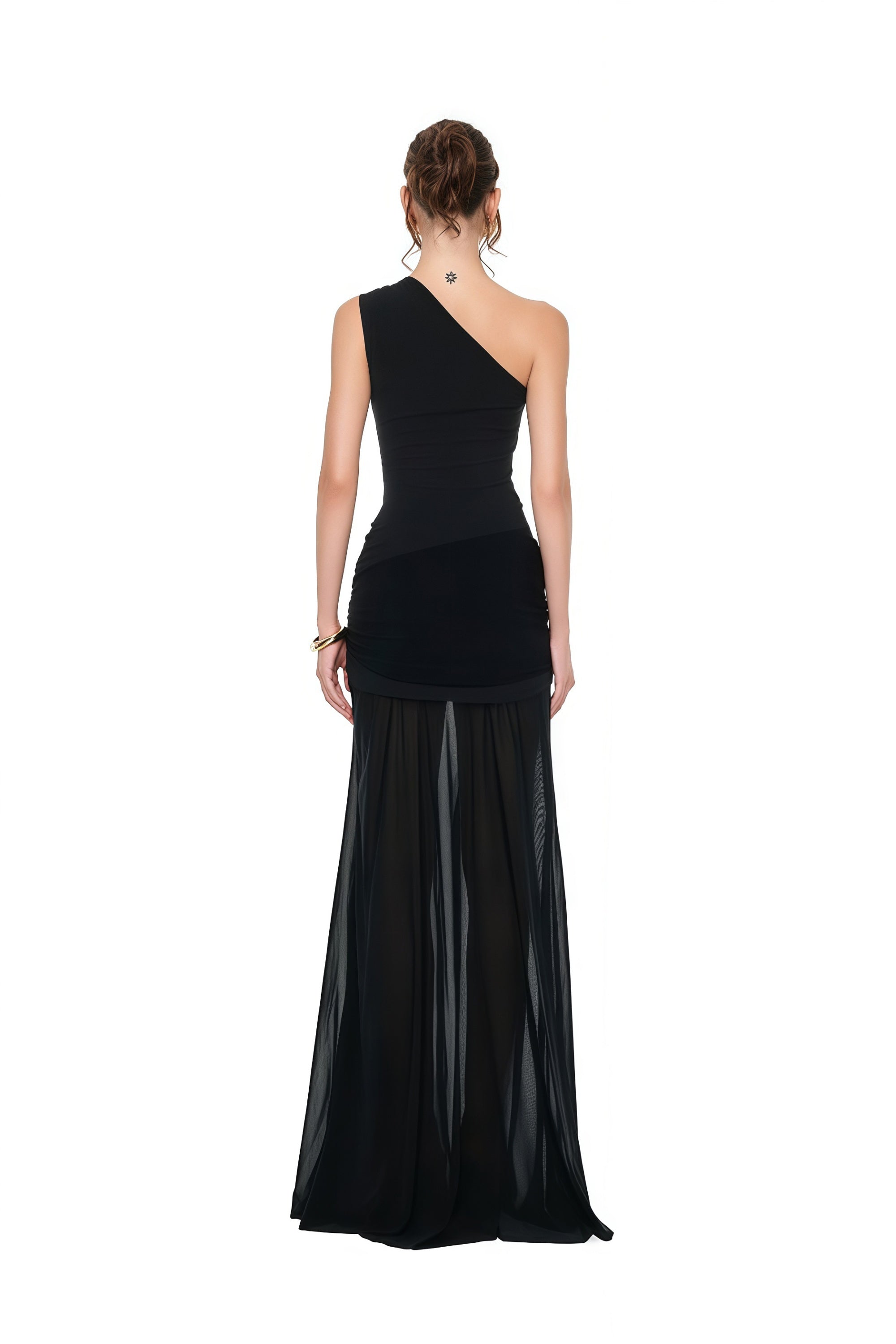 Tiziana Schwarzes Maxikleid mit One-Shoulder-Ausschnitt