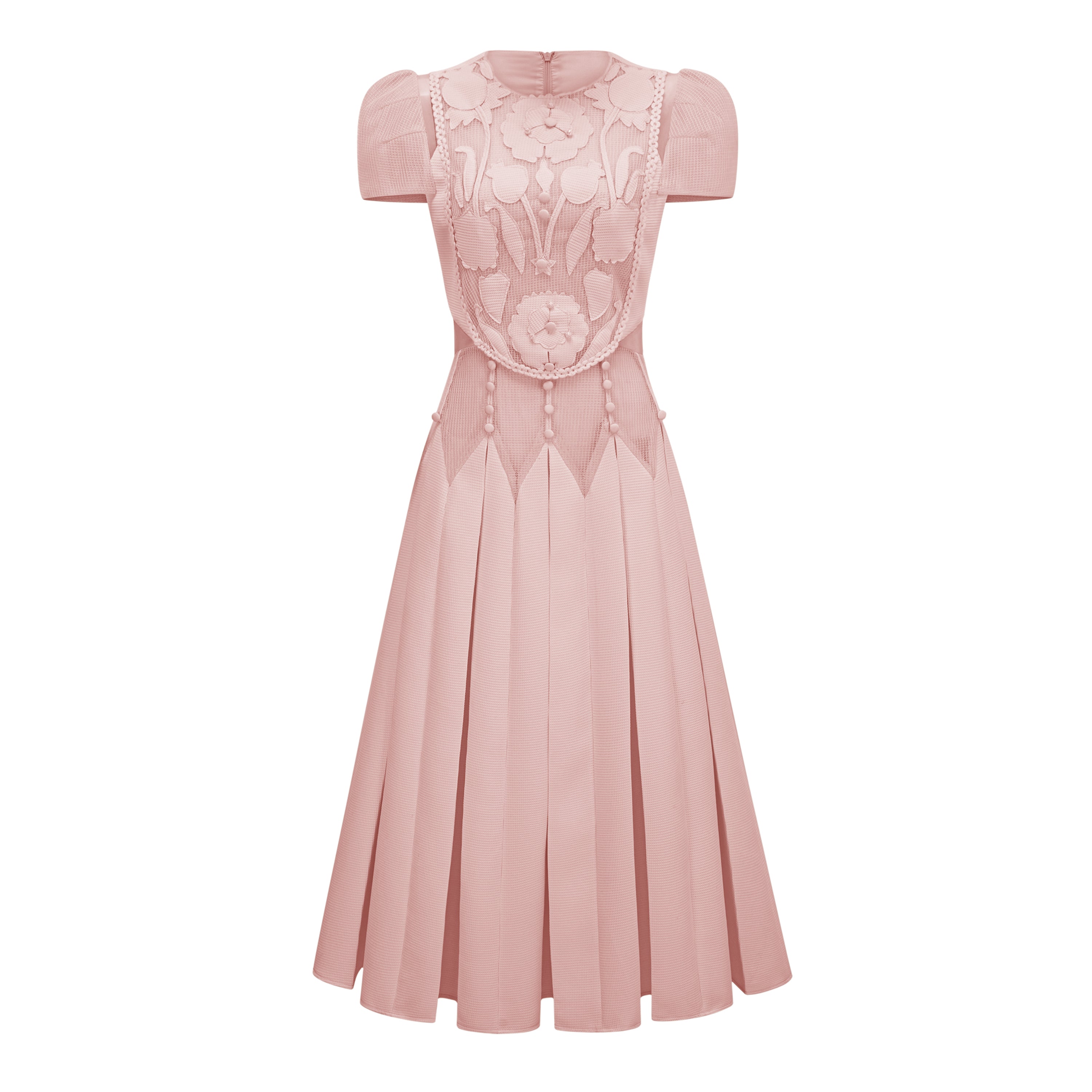 فستان مايل الأبيض القصير المطرز بالزهور