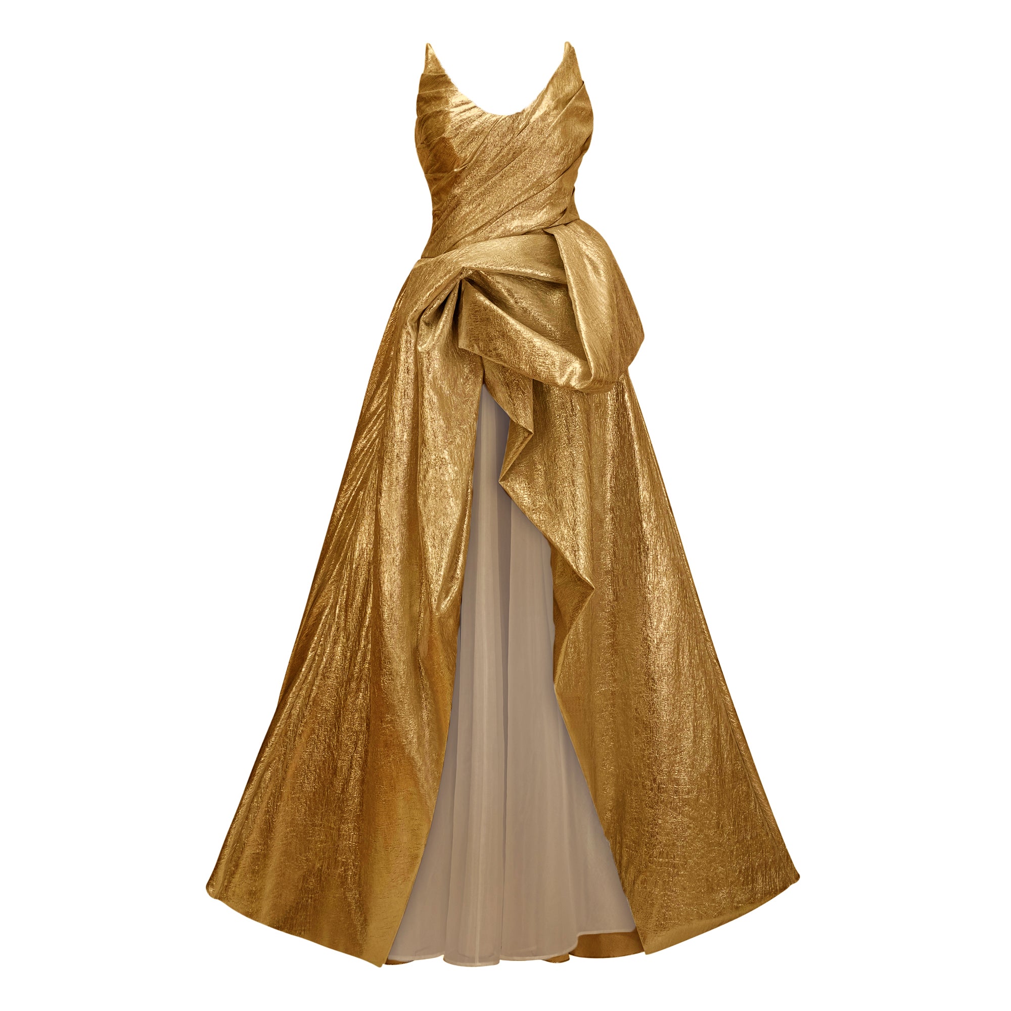 Adina Gold Glänzendes asymmetrisches Rüschen-Kleid