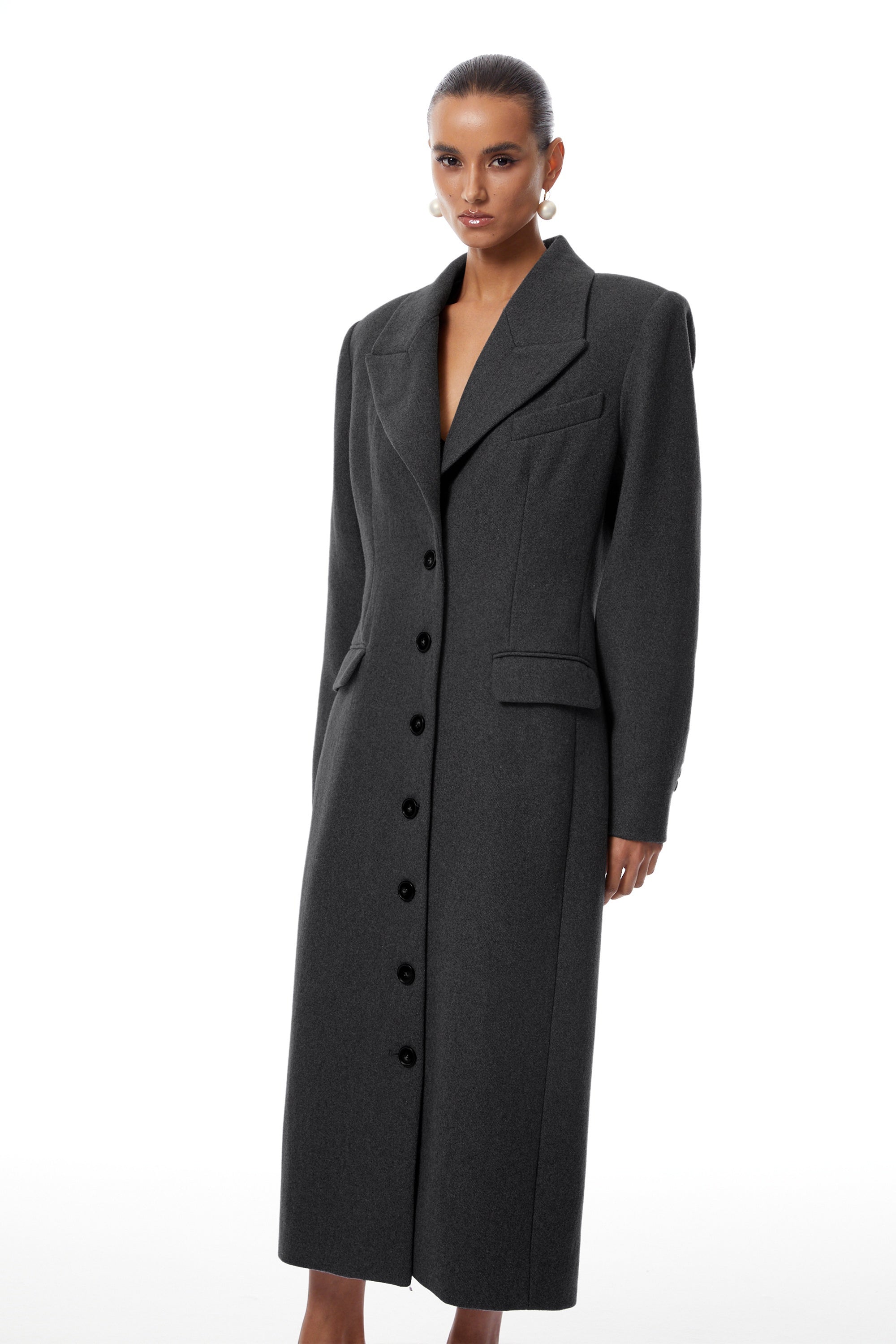 Leire Dark Grey Single-Breasted Tweed Overcoat