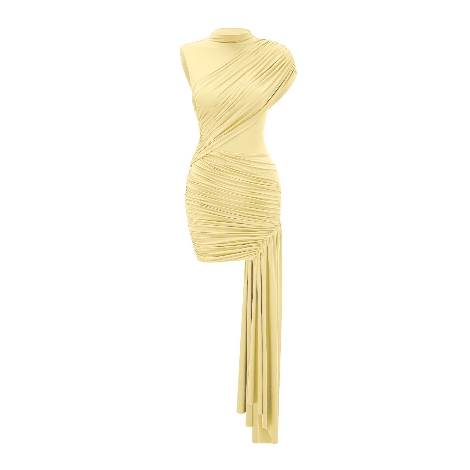 Fée Yellow Asymmetrical Ruched Mini Dress
