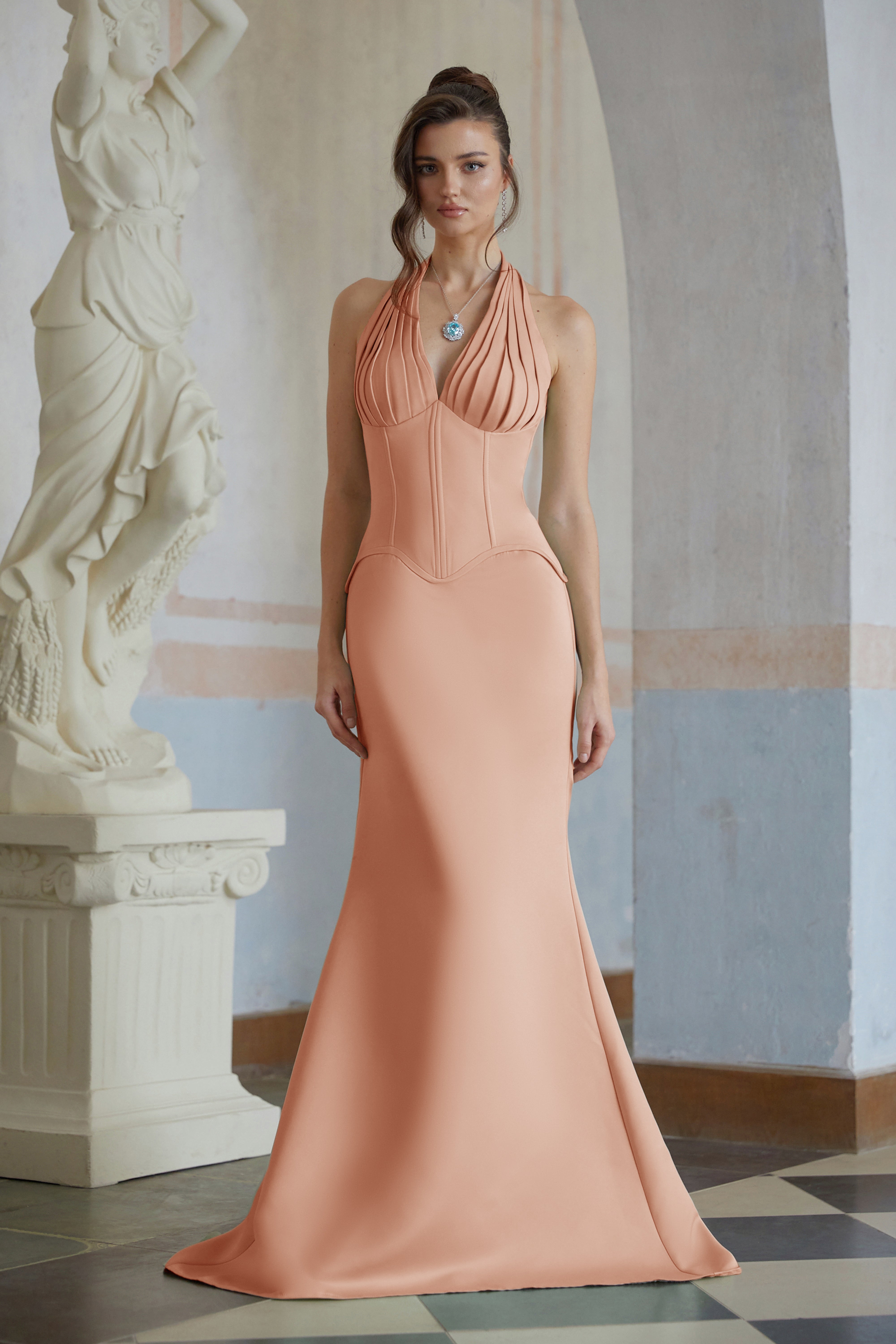 Aurélie Orange Halterneck Mermaid Maxi Dress