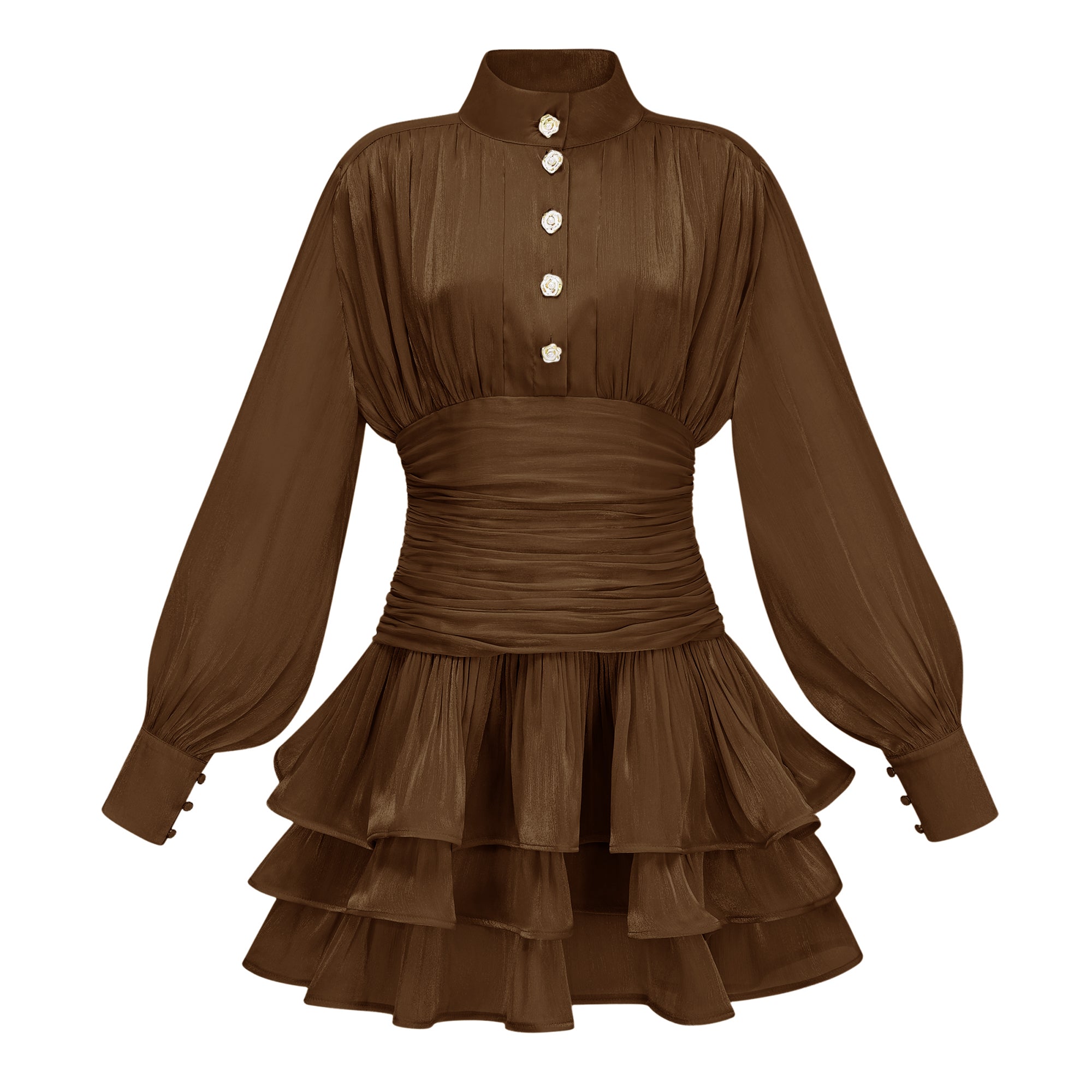 Emersyn Brown Minikleid mit hohem Kragen und Rüschendetails