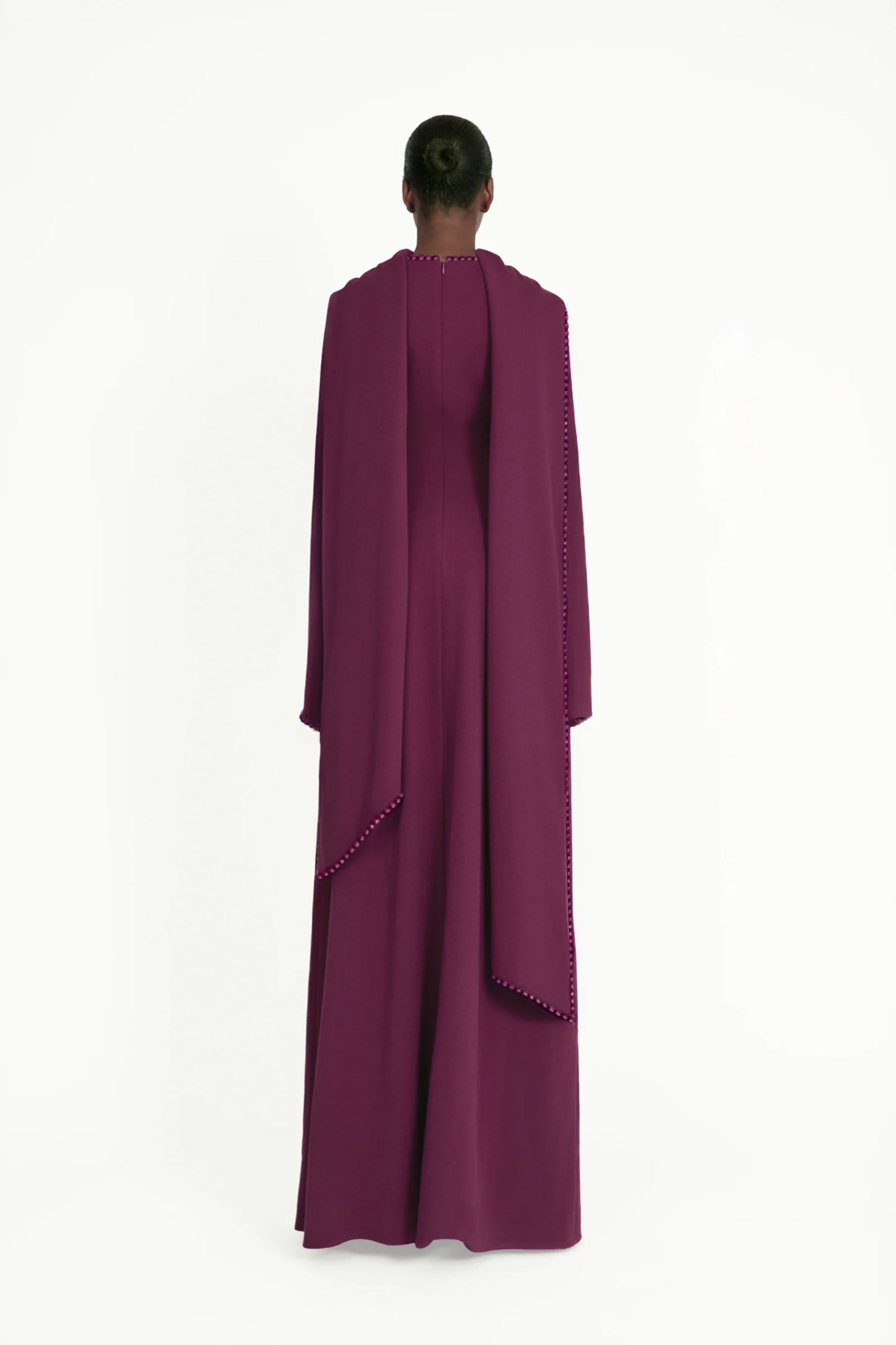 Piroska Purple Pearl Trim Shawl Detail Maxi Dress