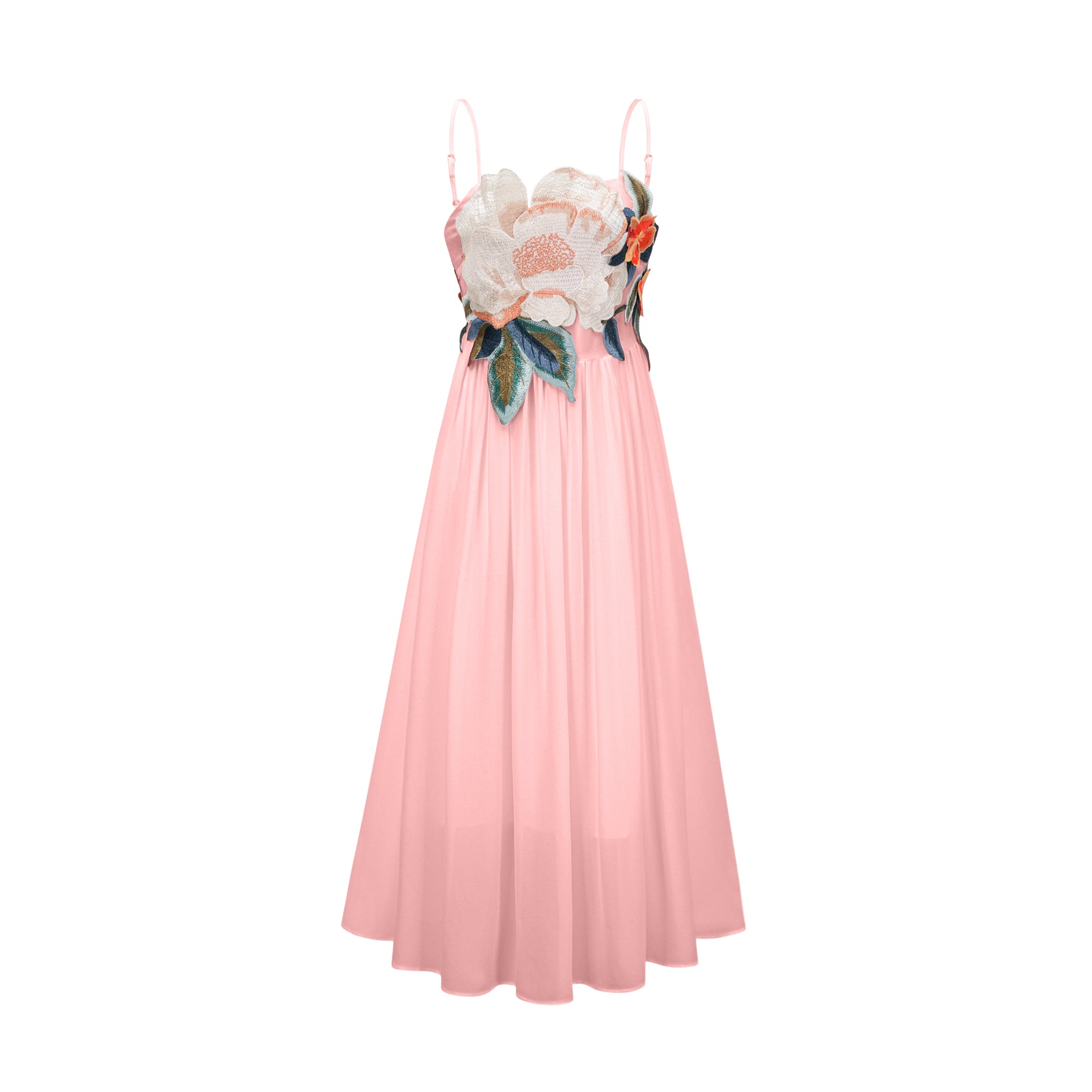 Josette floral-embroidered shirred maxi dress in Pink