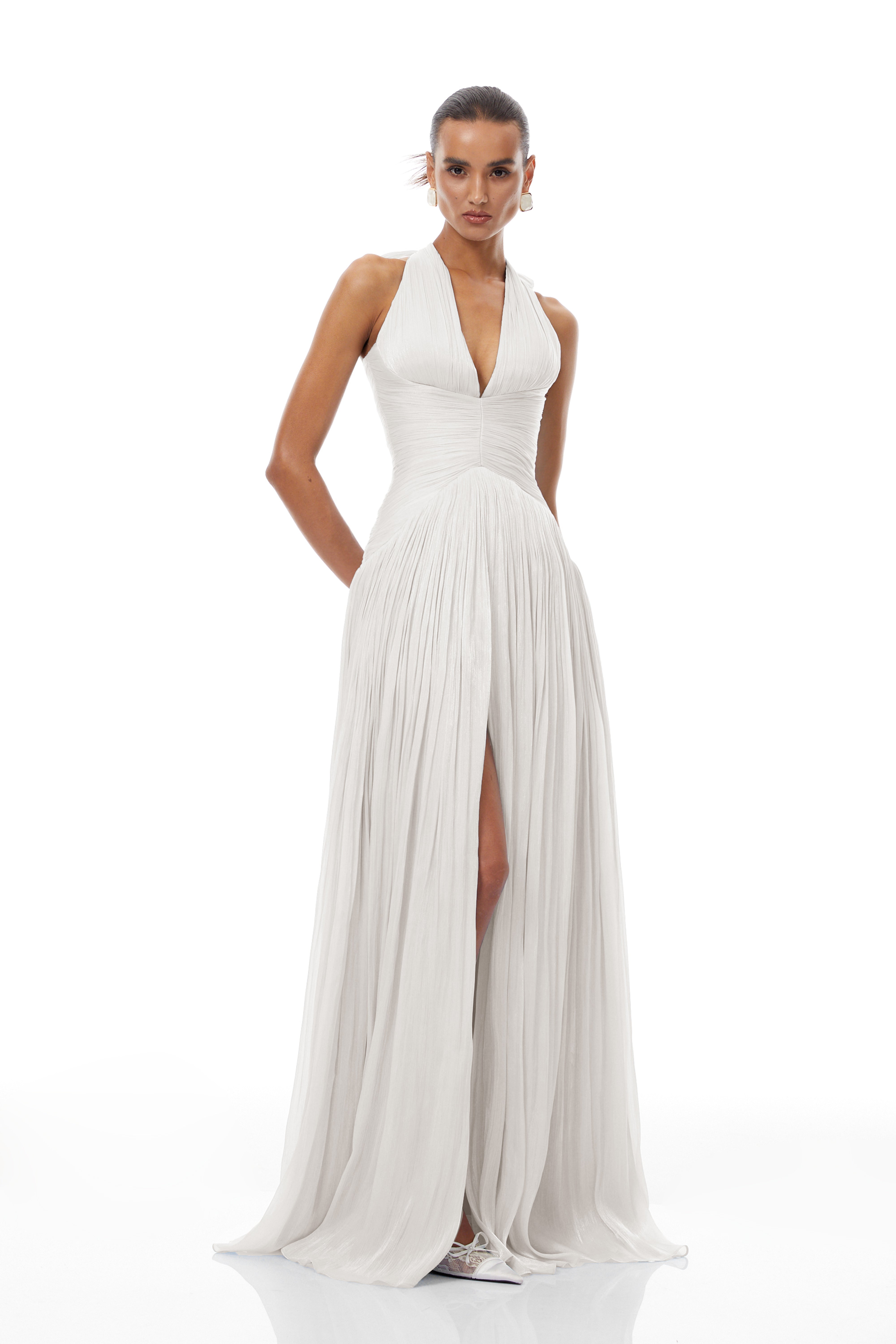 Térébenthine White Glossy Gathered Maxi Dress