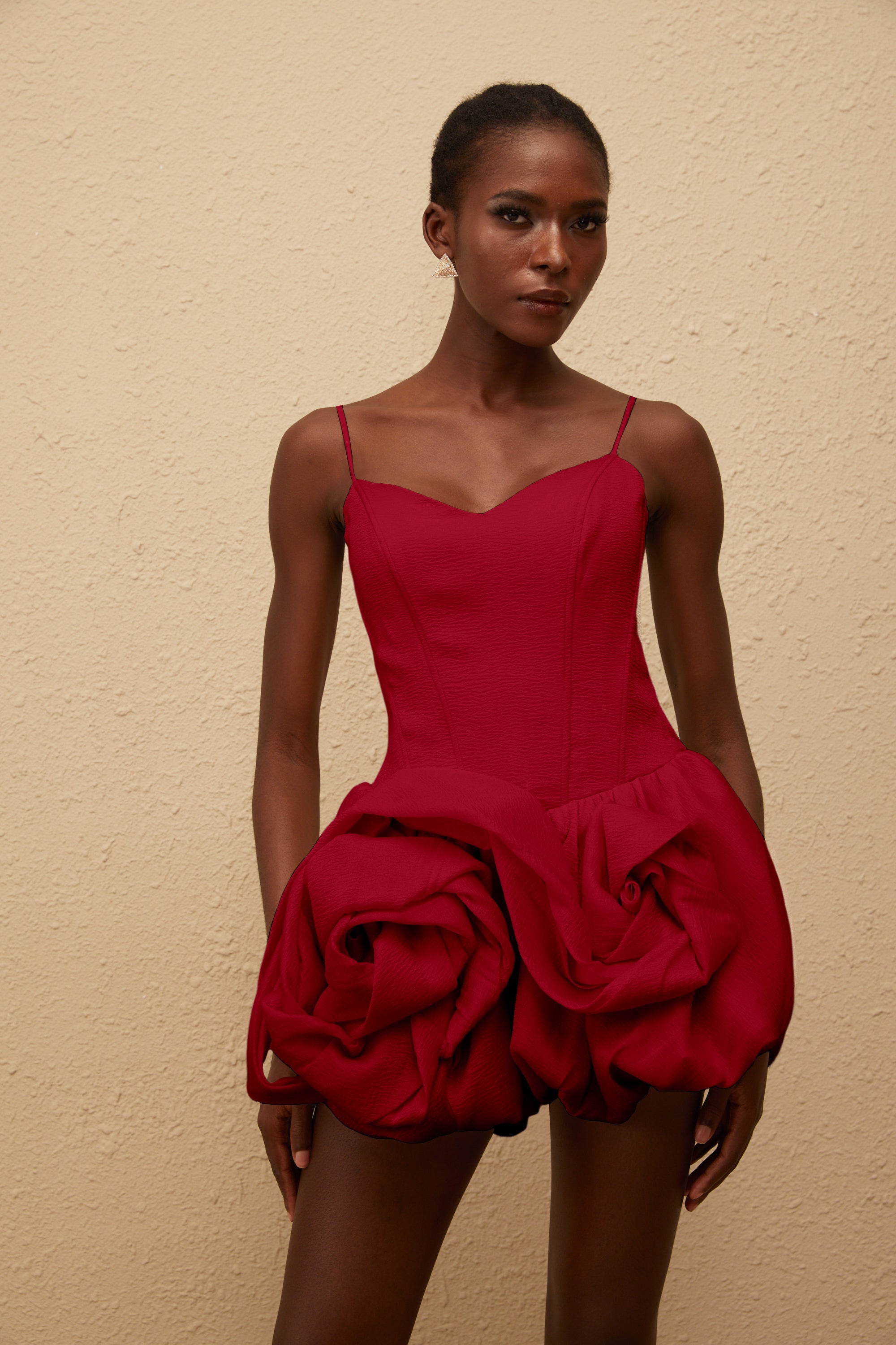 Melanie Red 3D Petal Bubble Mini Dress