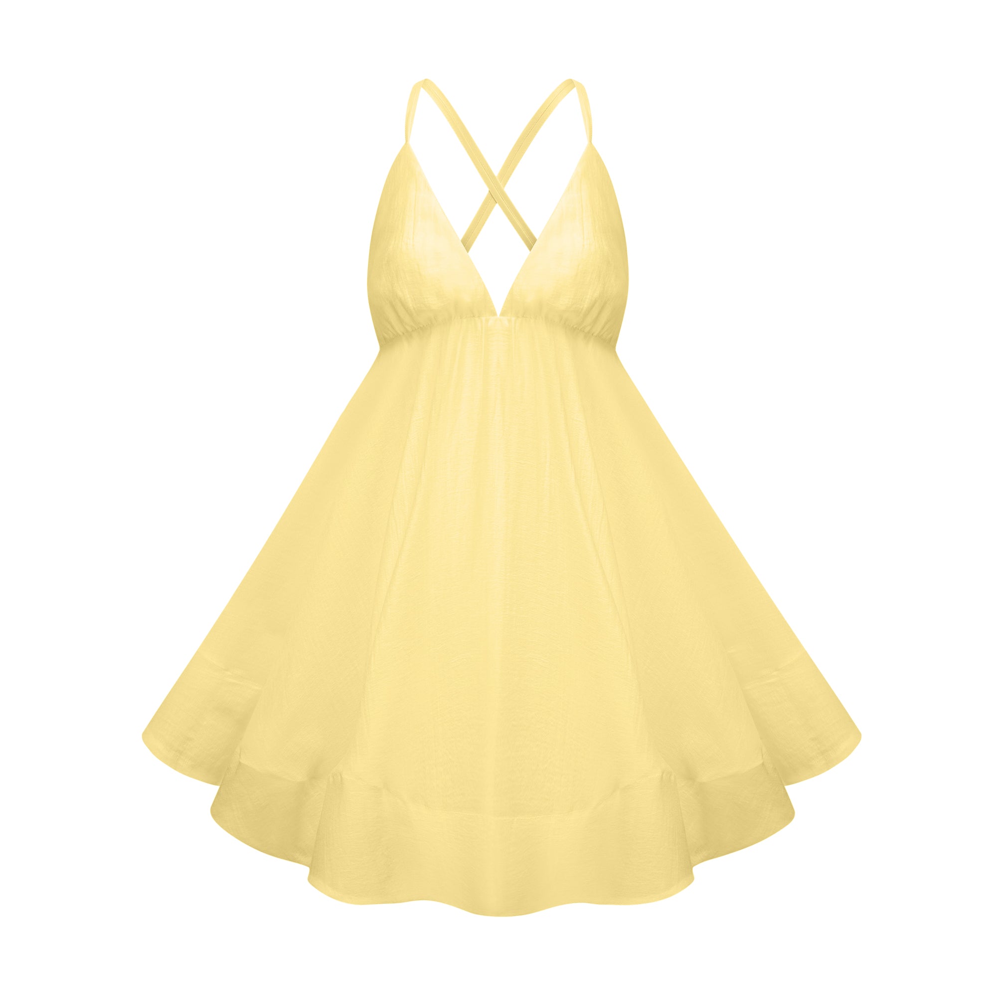 Quincie Yellow Shirred Flounced Mini Dress