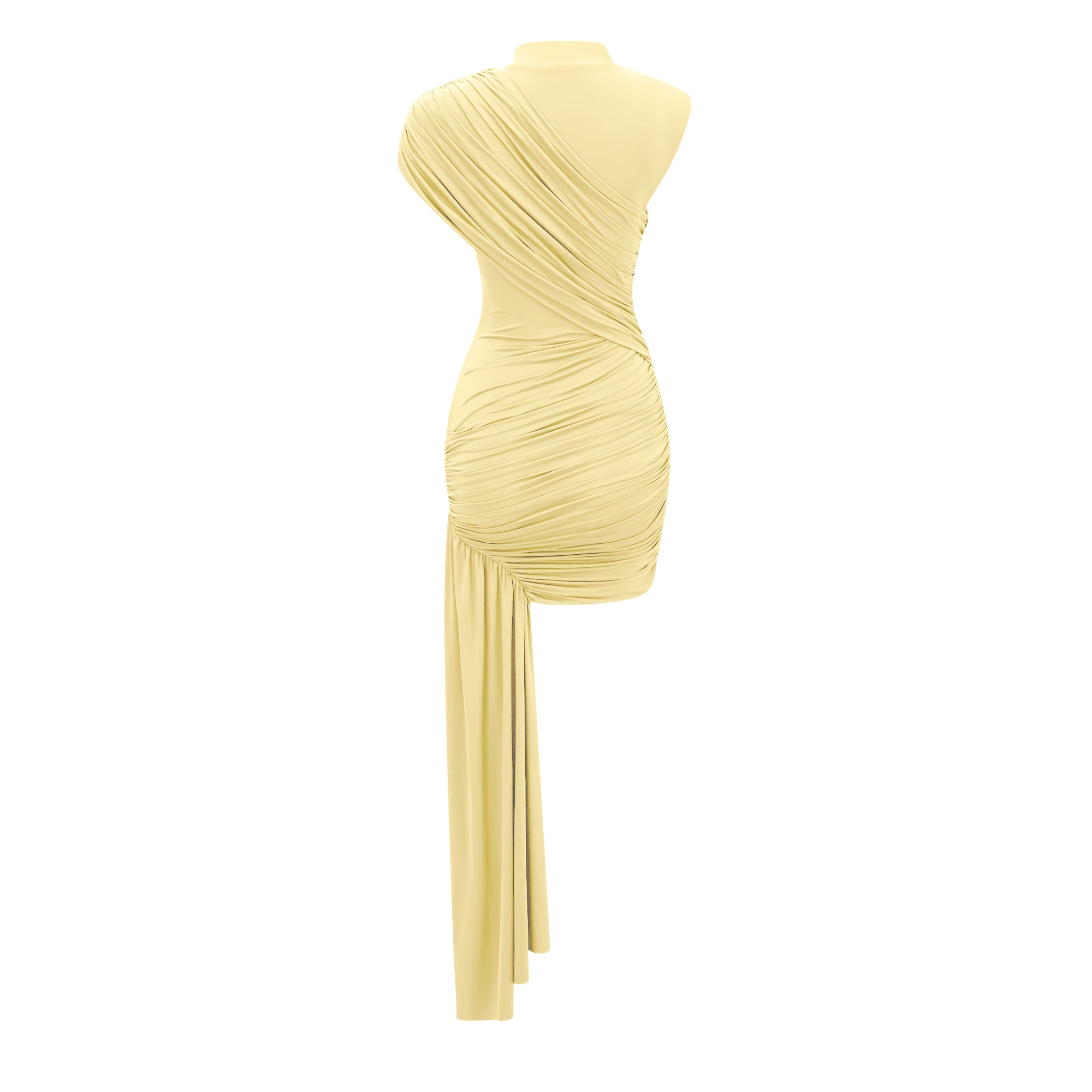 Fée Yellow Asymmetrical Ruched Mini Dress