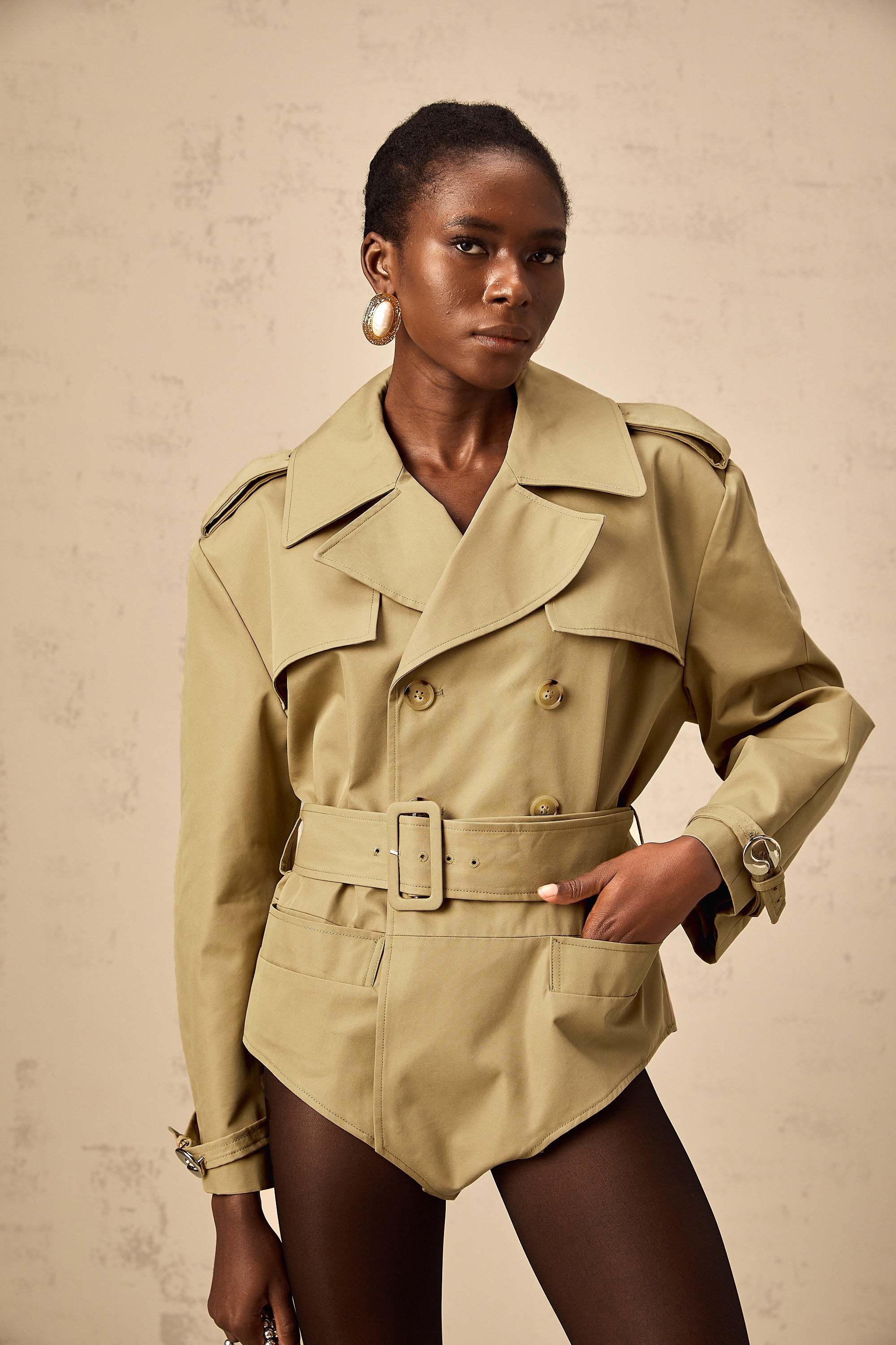 Chloe khaki double-breast belted bodysuit