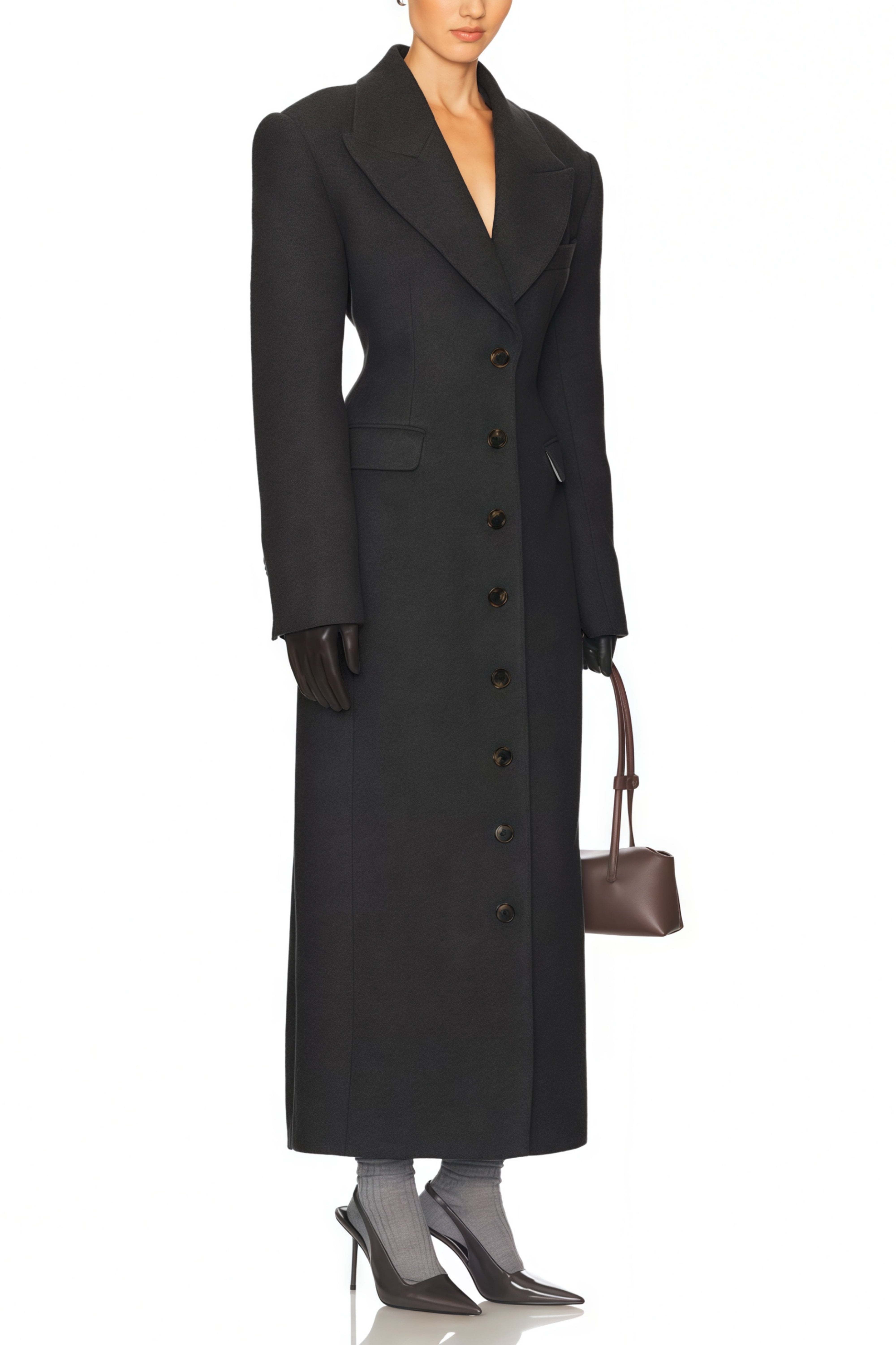 Leire Dark Grey Single-Breasted Tweed Overcoat