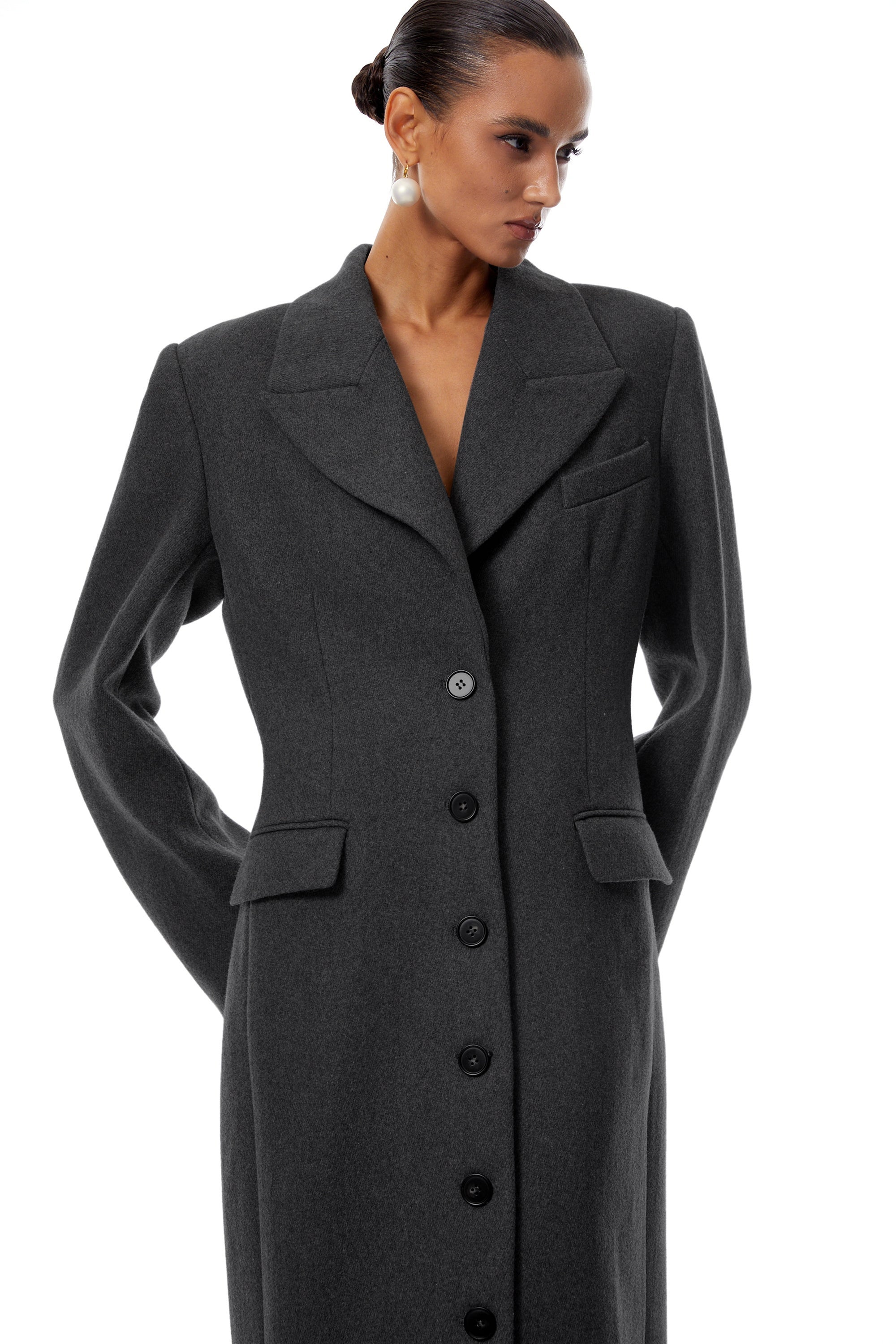 Leire Dark Grey Single-Breasted Tweed Overcoat