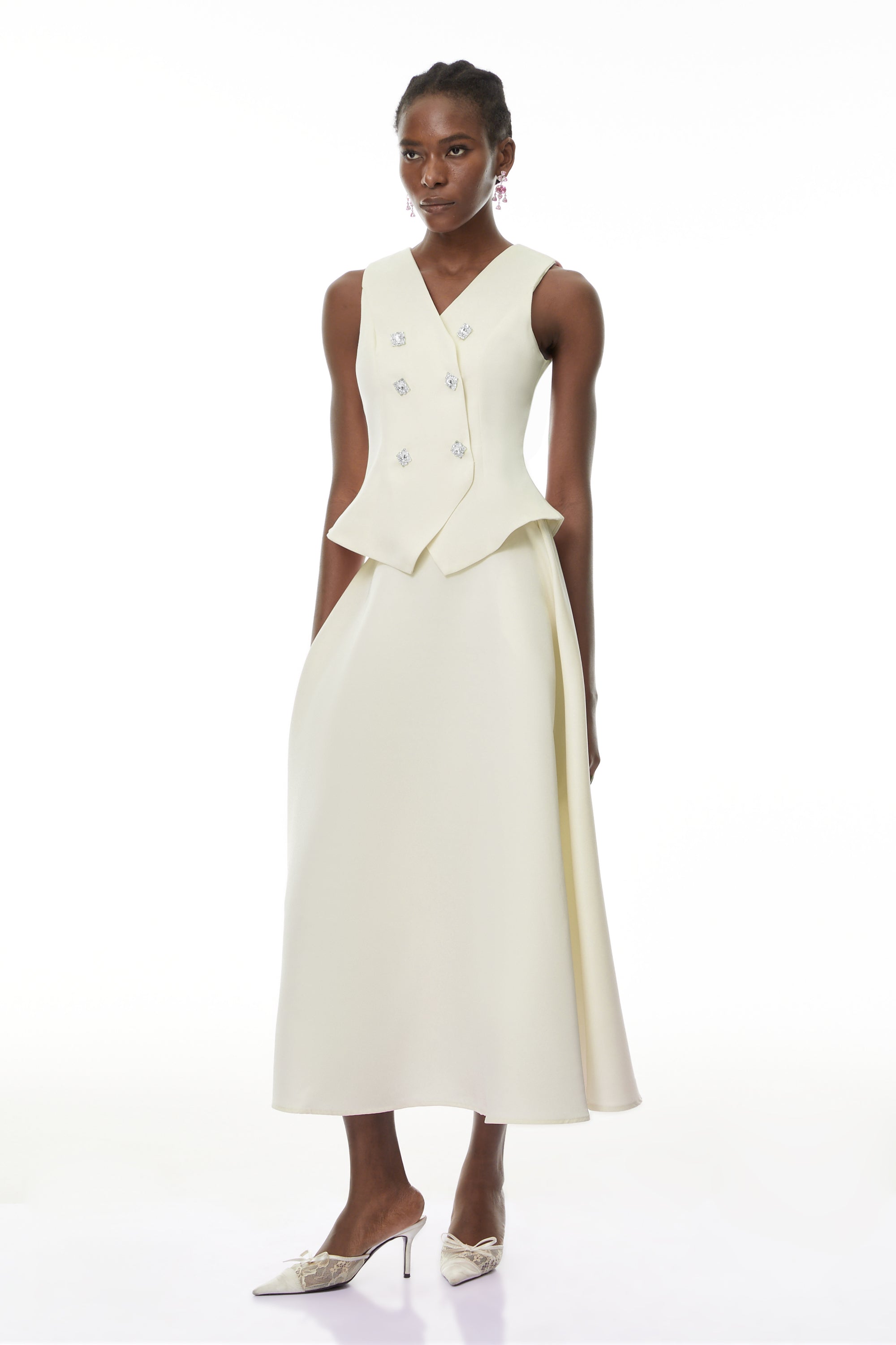 Wilhelmine Neutral Embellished Top & Skirt Set