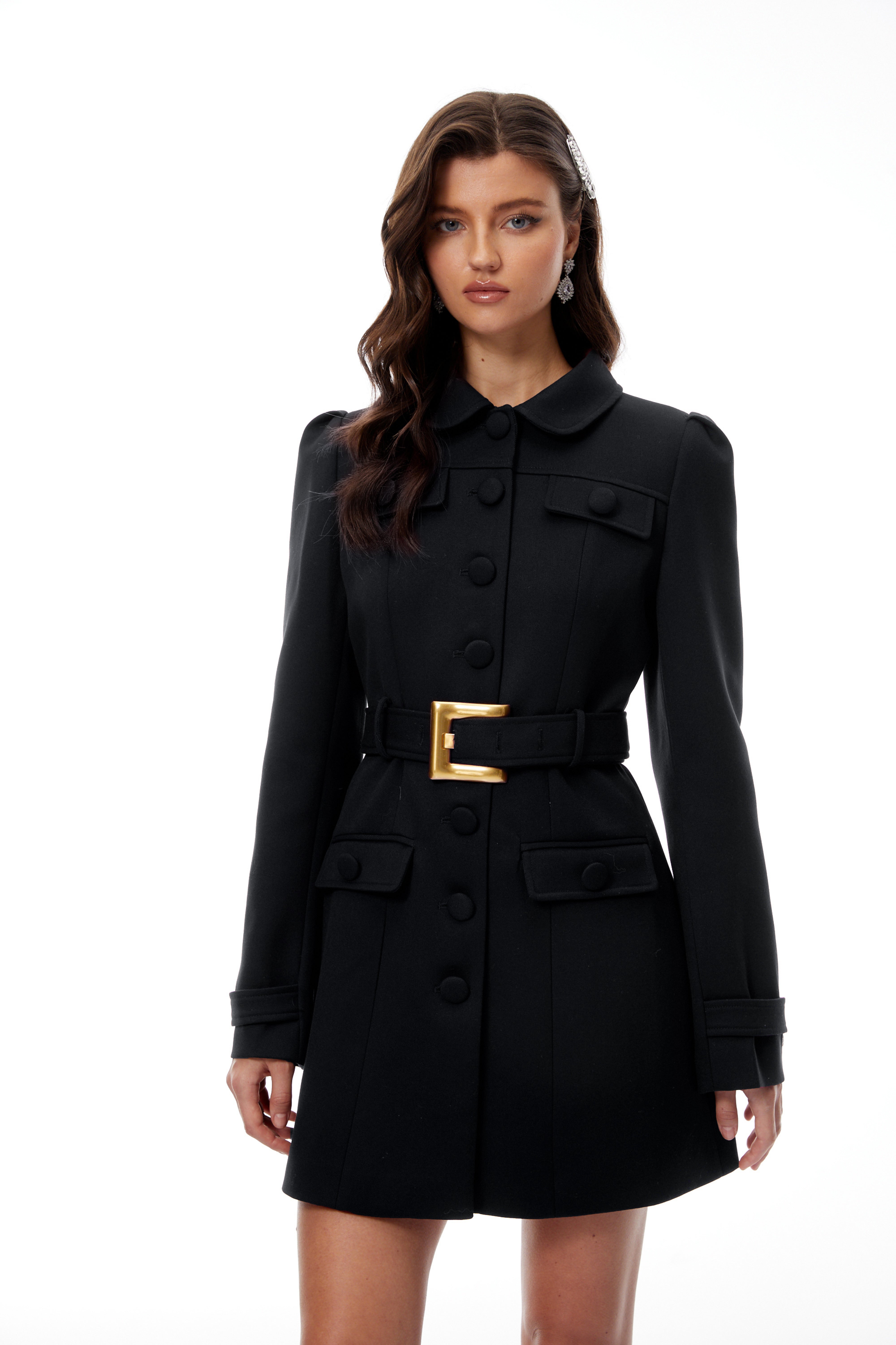 Sofía Black Belted Mini Blazer Dress