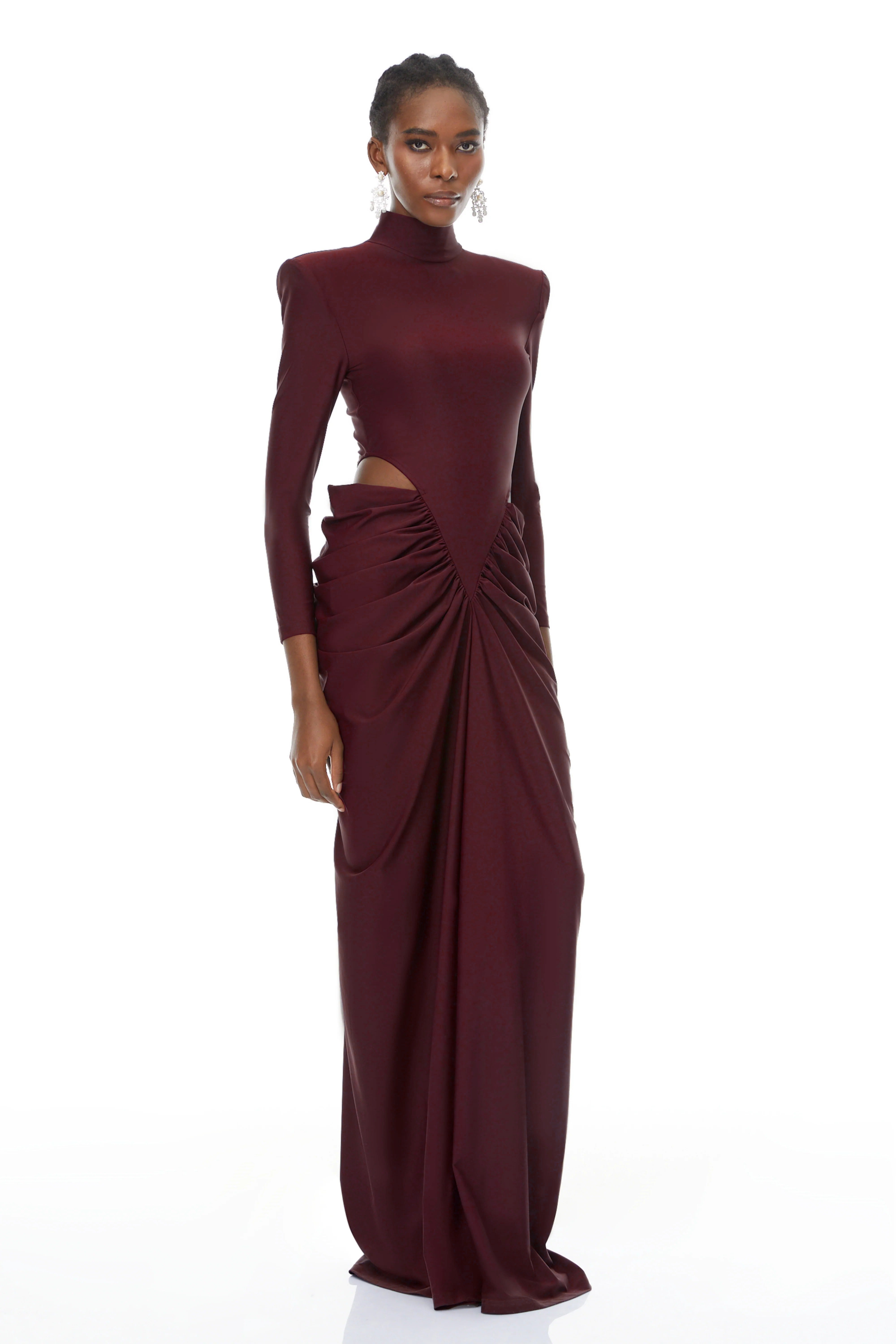 Arlene Red Cut Out Ruched Maxi Dress