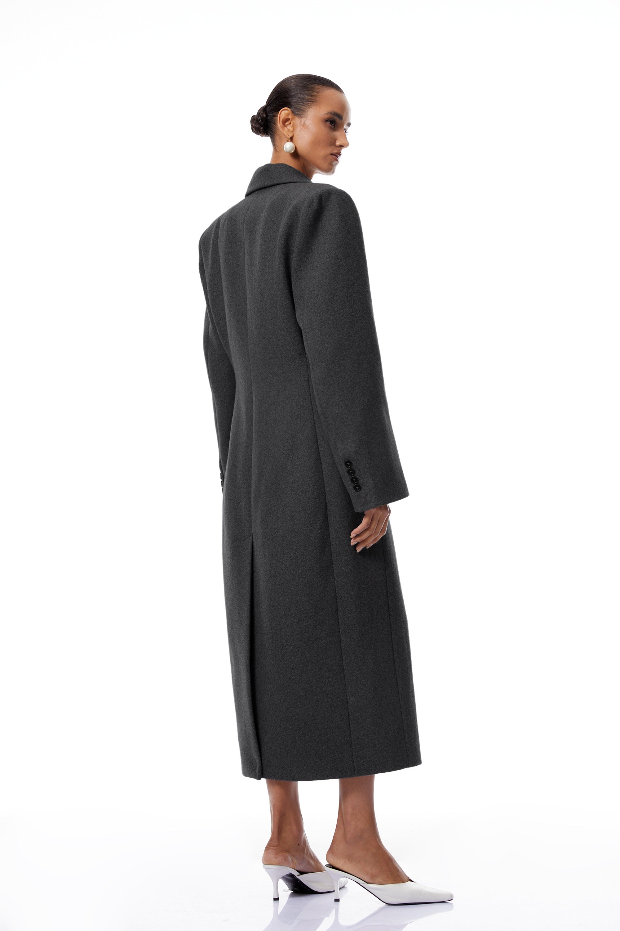 Leire Dark Grey Single-Breasted Tweed Overcoat