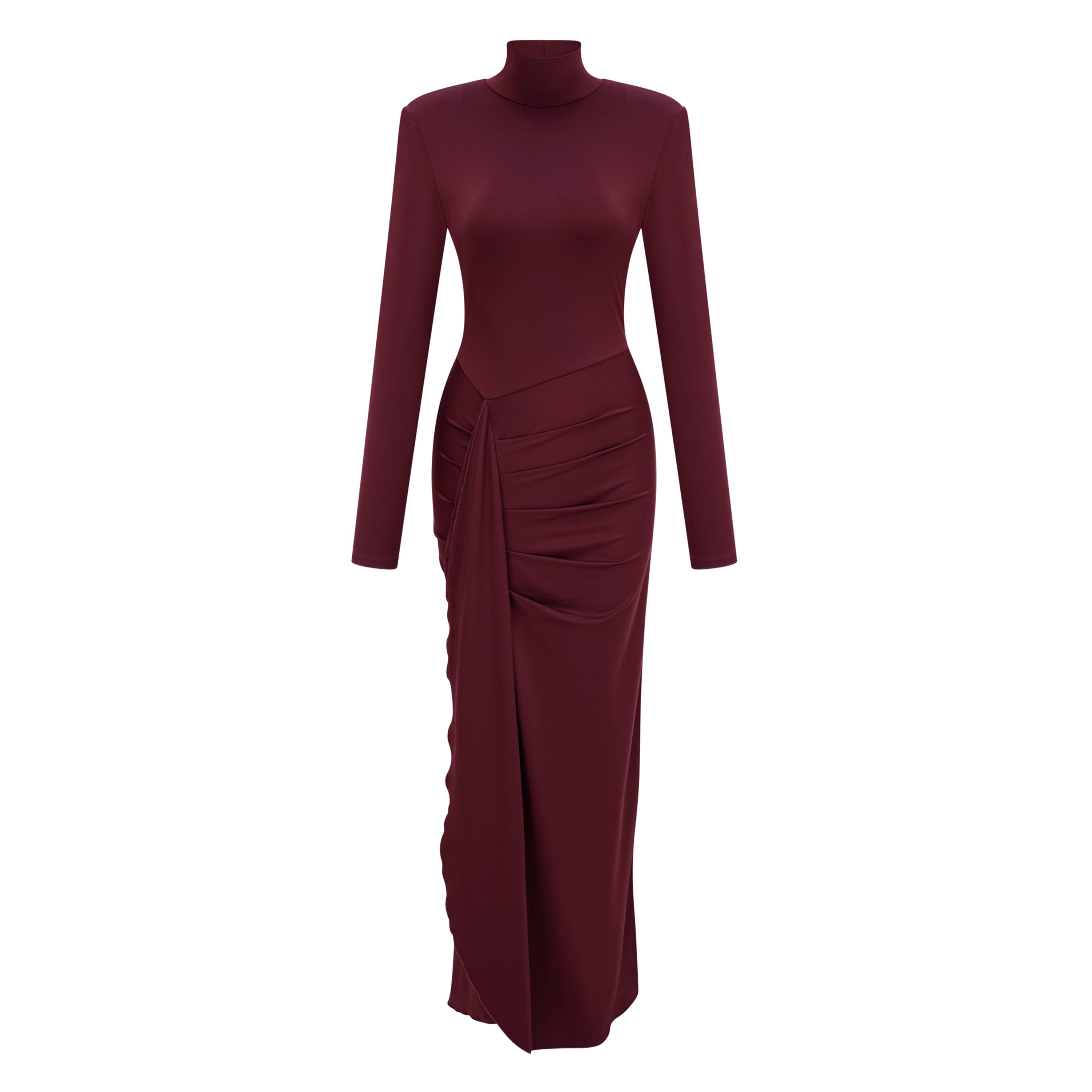 Maxikleid mit hohem Kragen und langen Ärmeln sowie Knoten-Detail